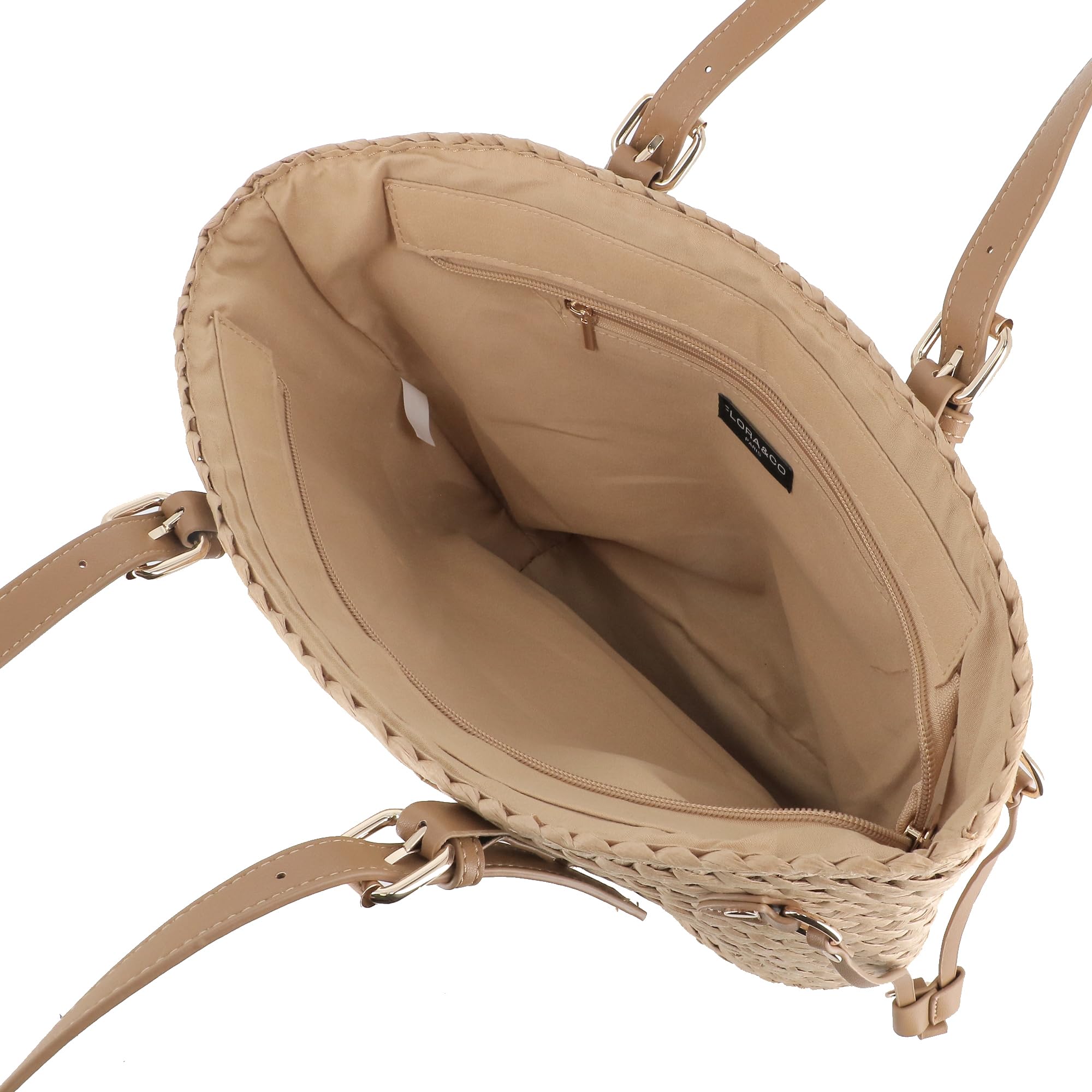 flora-co-cabas-sac-plage-paille-camel-zipp-spacieux image 4