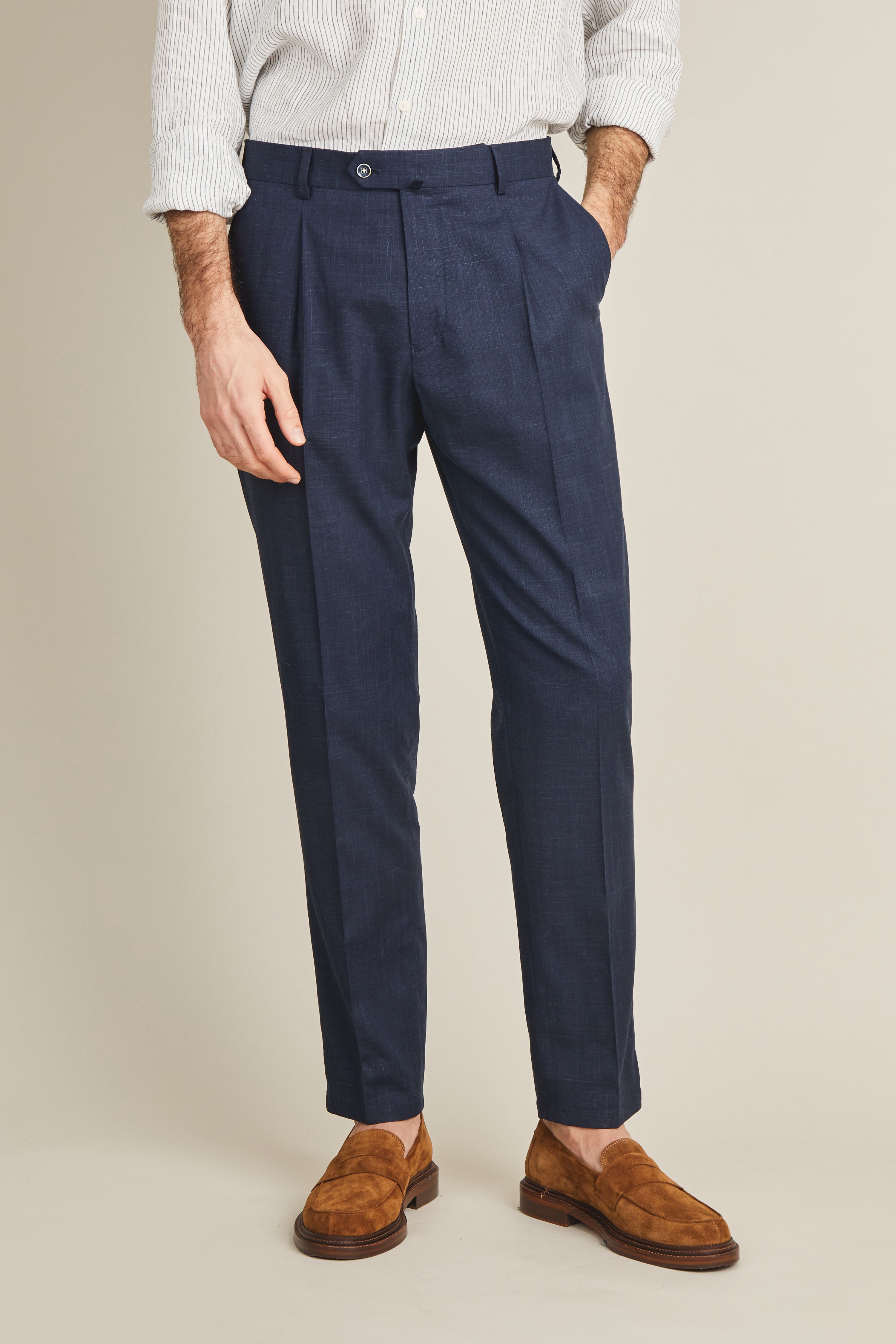 le-pantalon-pantalon-pinces-bleu-marine-homme-lin-l-ger image 1