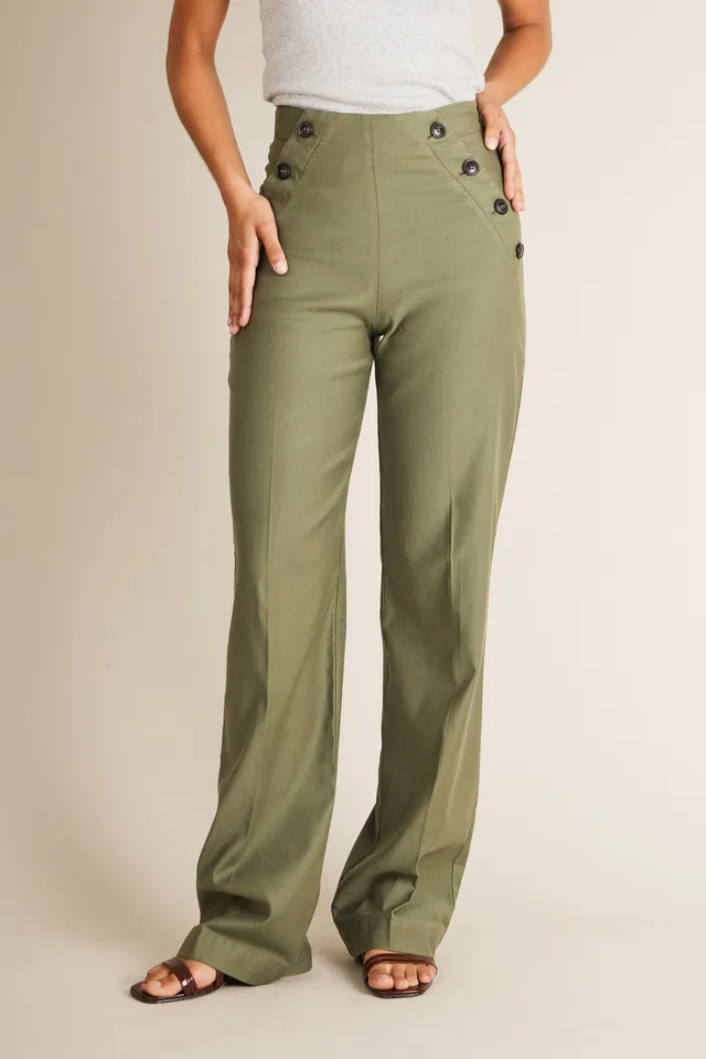 le-pantalon-pantalon-pont-kaki-lin-coton-palazzo-femme image 1