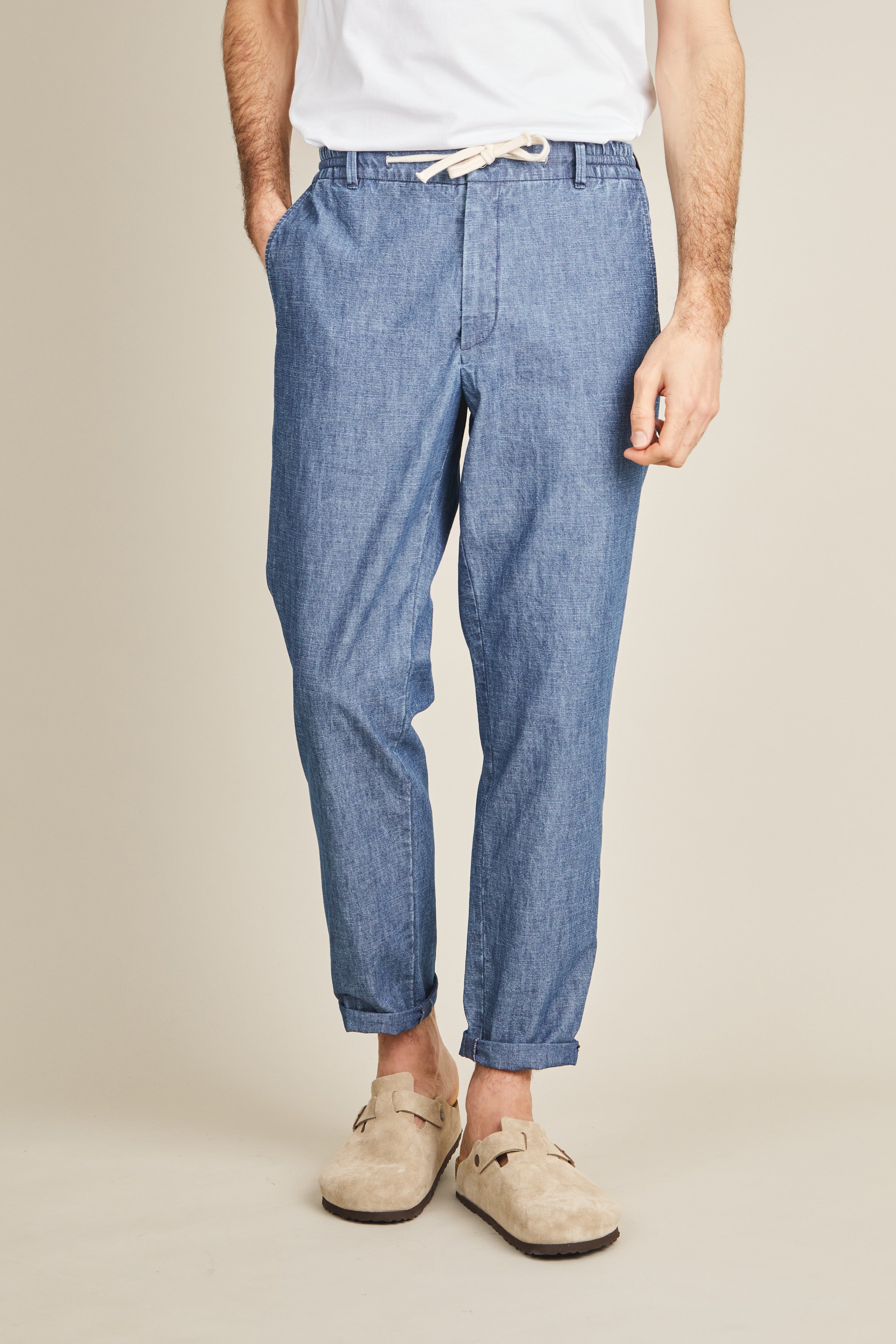le-pantalon-jogpant-chambray-bleu-jogging-coton-homme image 1