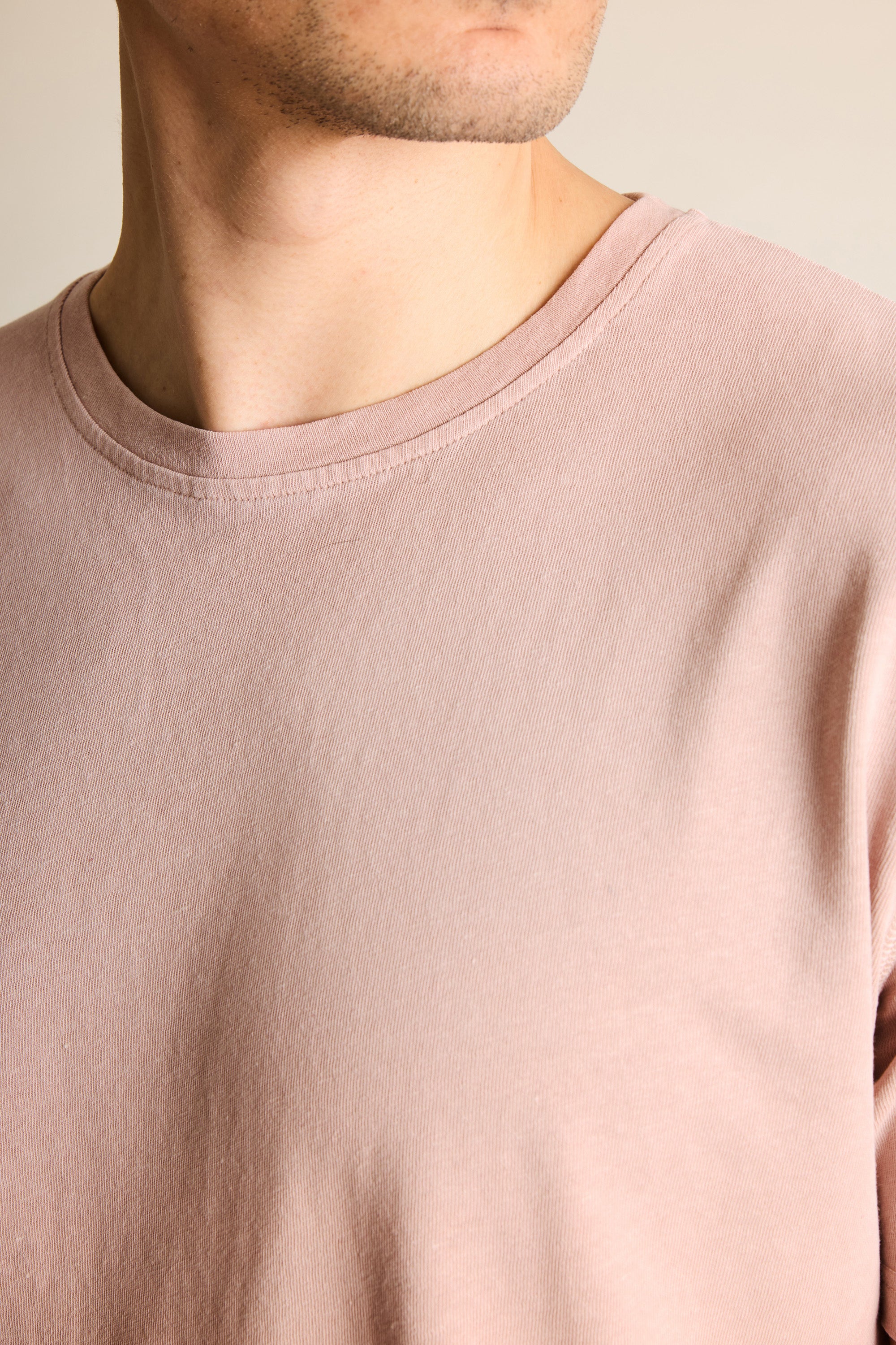 le-pantalon-tee-shirt-coton-lin-vieux-rose-t-shirt-col-rond image 2