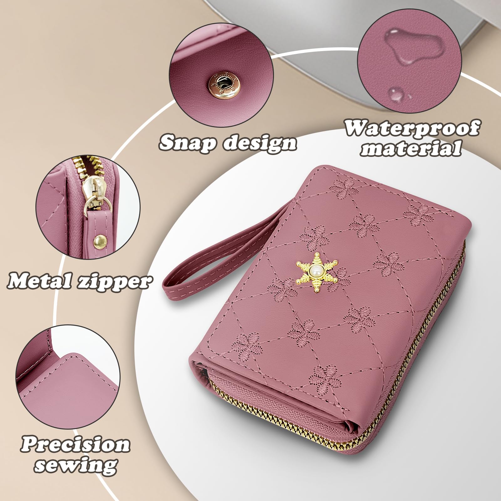 adistylinno-women-s-wallet-petit-portefeuille-rose-floral-7-cartes image 3