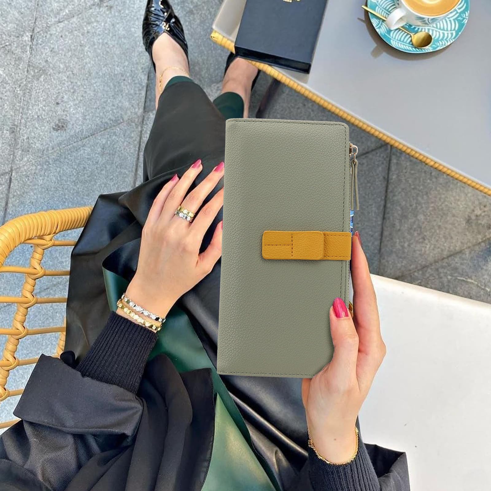 adistylinno-women-s-wallet-portefeuille-long-vert-cuir image 5