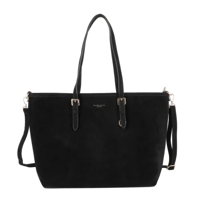 flora-co-cabas-grand-sac-shopping-noir-effet-daim-a4 image 1