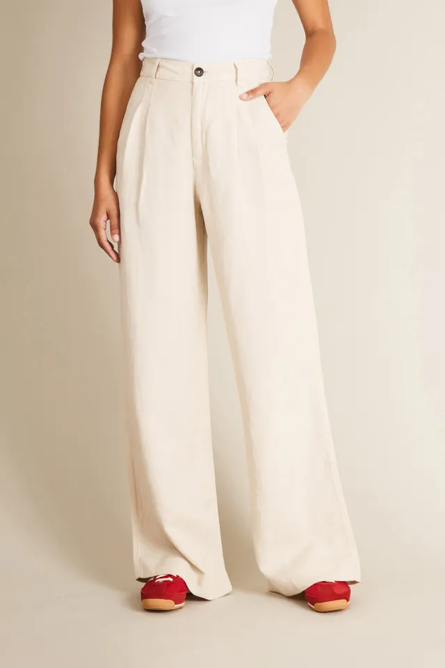 le-pantalon-pantalon-pinces-l-ger-homme-cru-lyocell-lin image 1