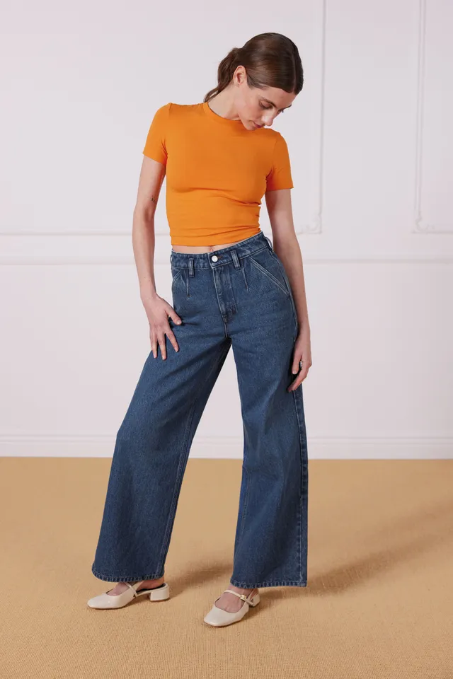 le-pantalon-jean-large-middle-blue-jean-femme-coton-taille-haute image 1