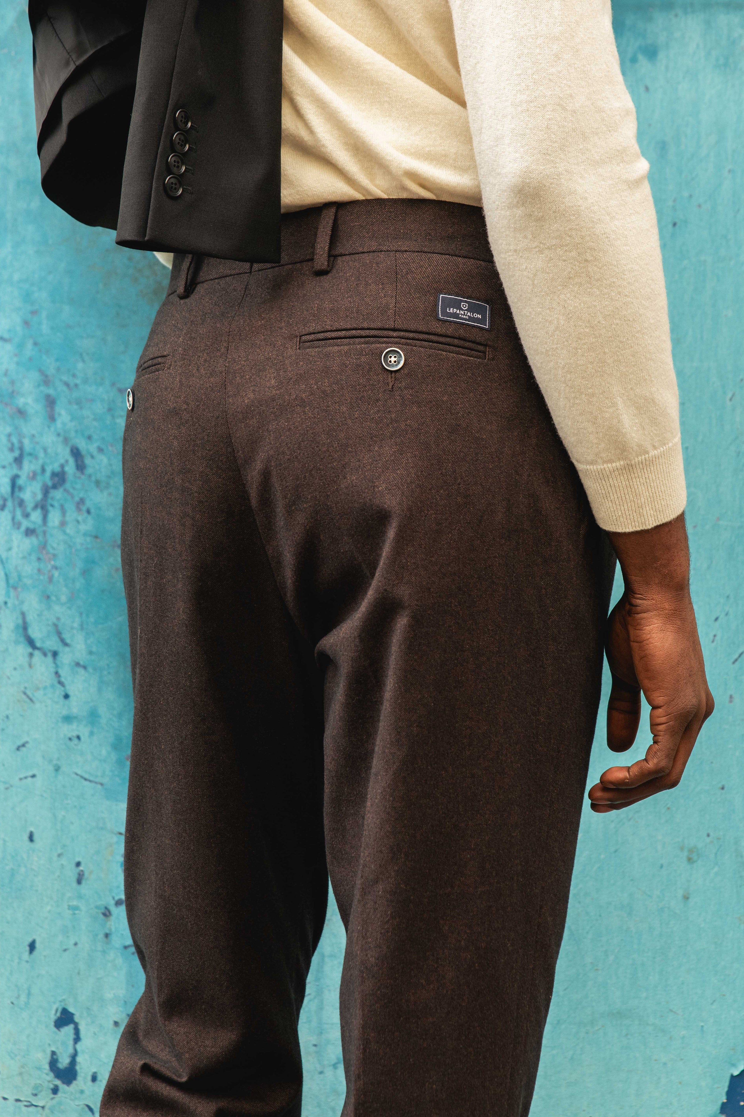 le-pantalon-double-pinces-pantalon-flanelle-marron image 2