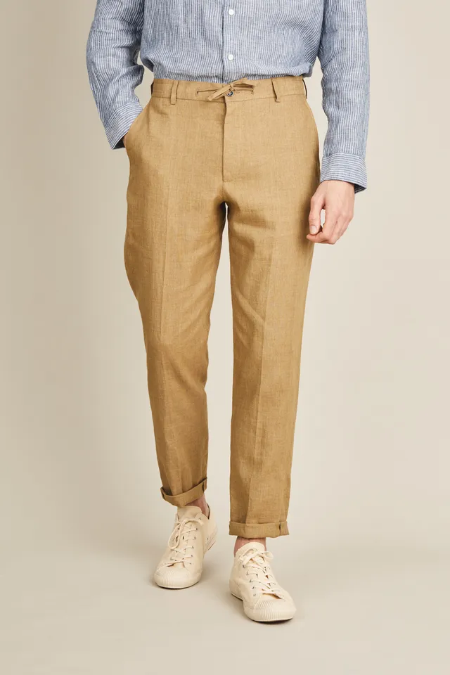 le-pantalon-pantalon-lin-beige-fonc-homme-carotte image 1