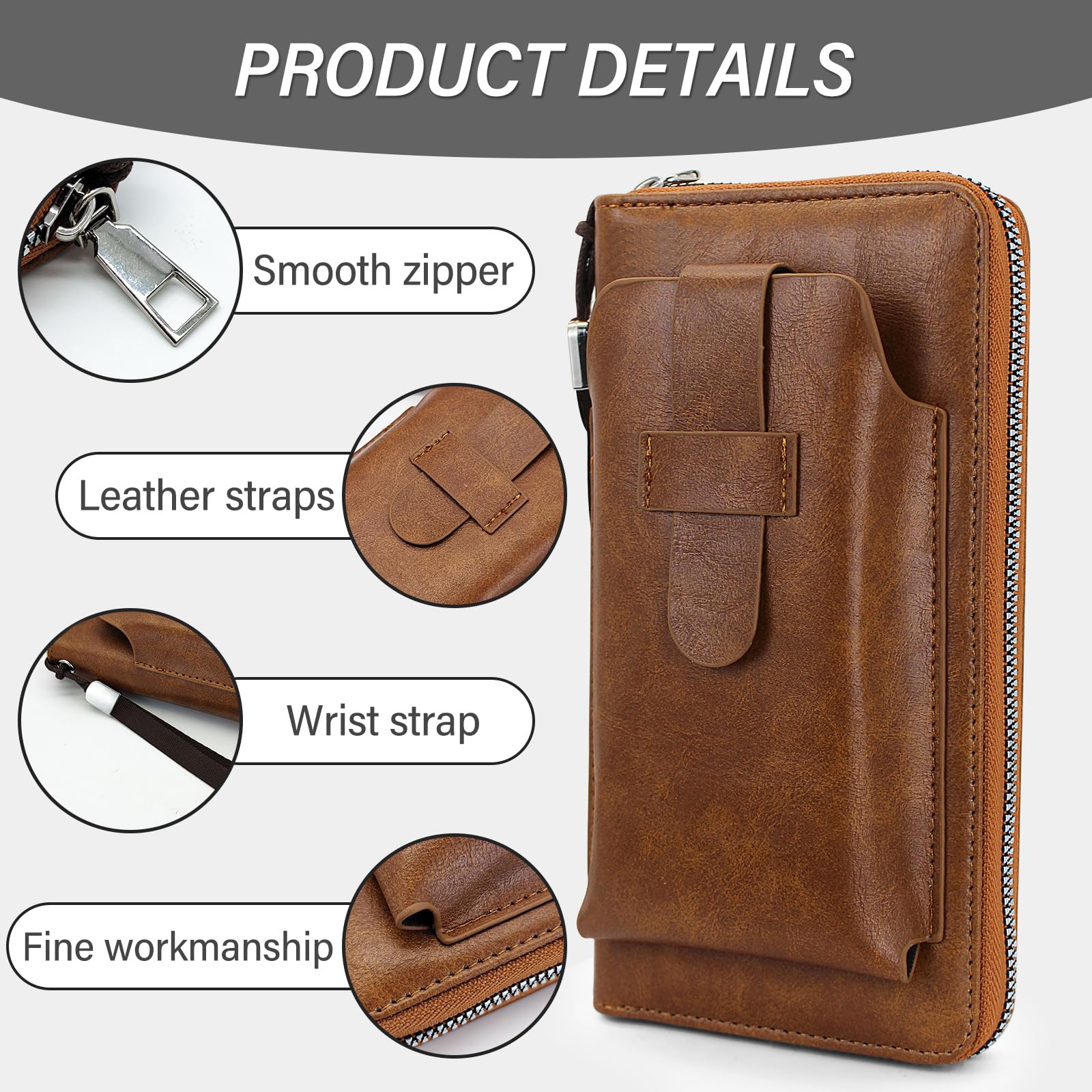 adistylinno-men-s-wallet-portefeuille-long-marron-zip-8-cartes image 3
