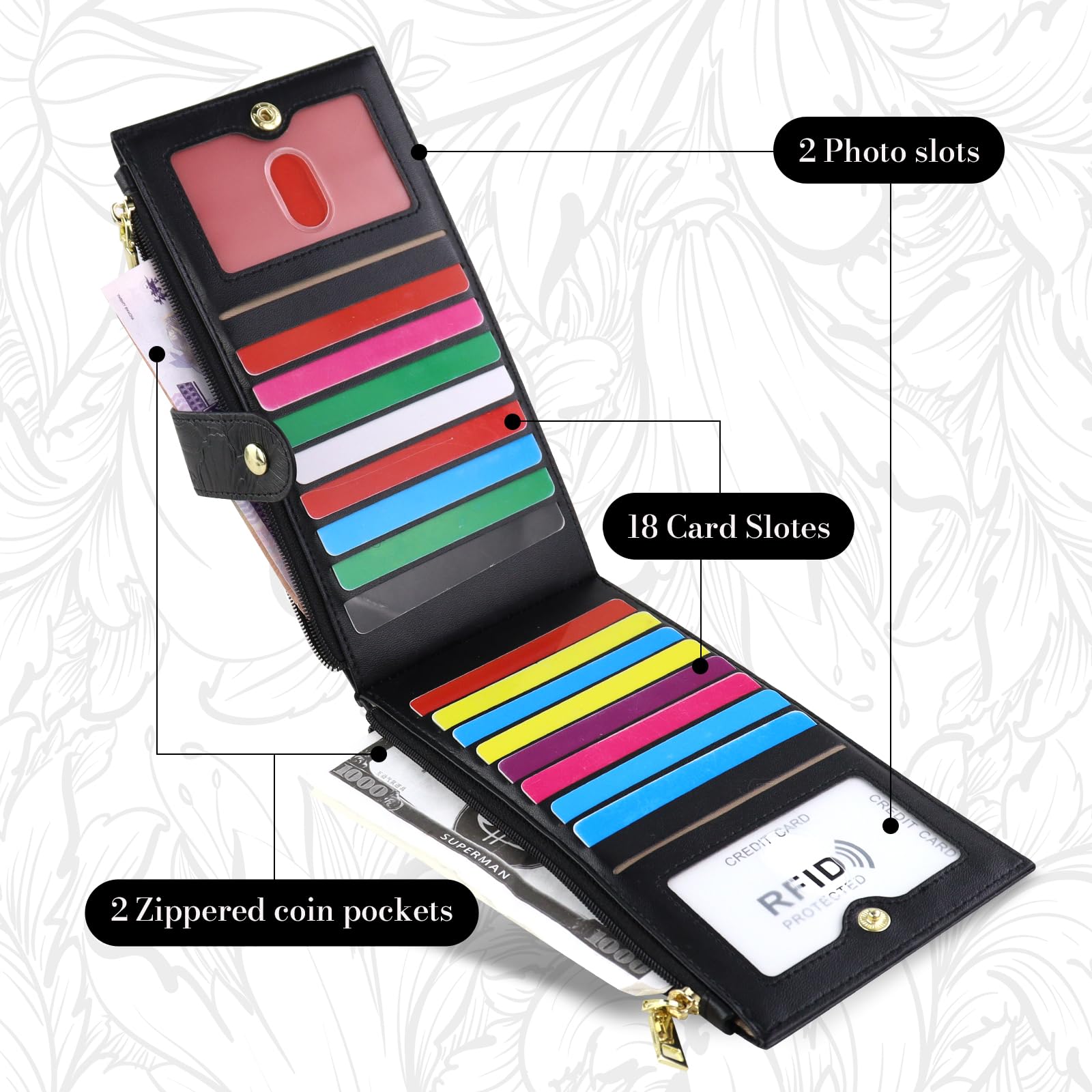 adistylinno-women-s-wallet-portefeuille-femme-noir-rfid-16-cartes image 3