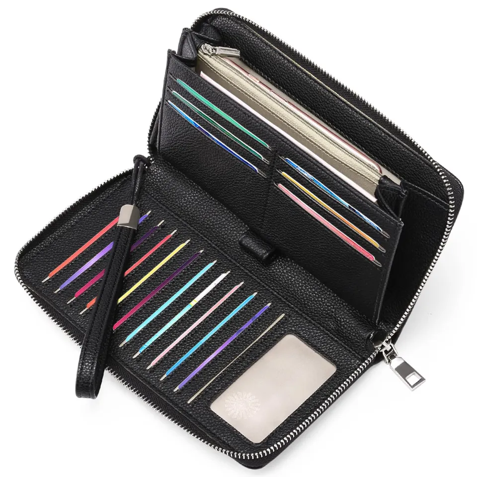 gaekeao-large-wallet-grand-portefeuille-femme-cuir-noir-rfid image 1
