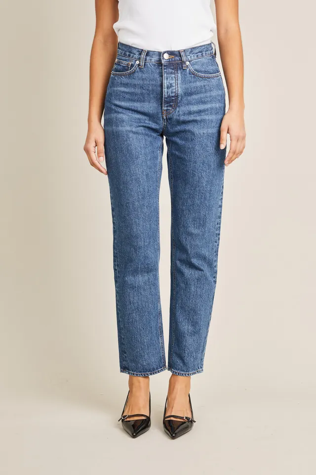 le-pantalon-jean-droit-bleu-v1-taille-haute-coton-bio image 1