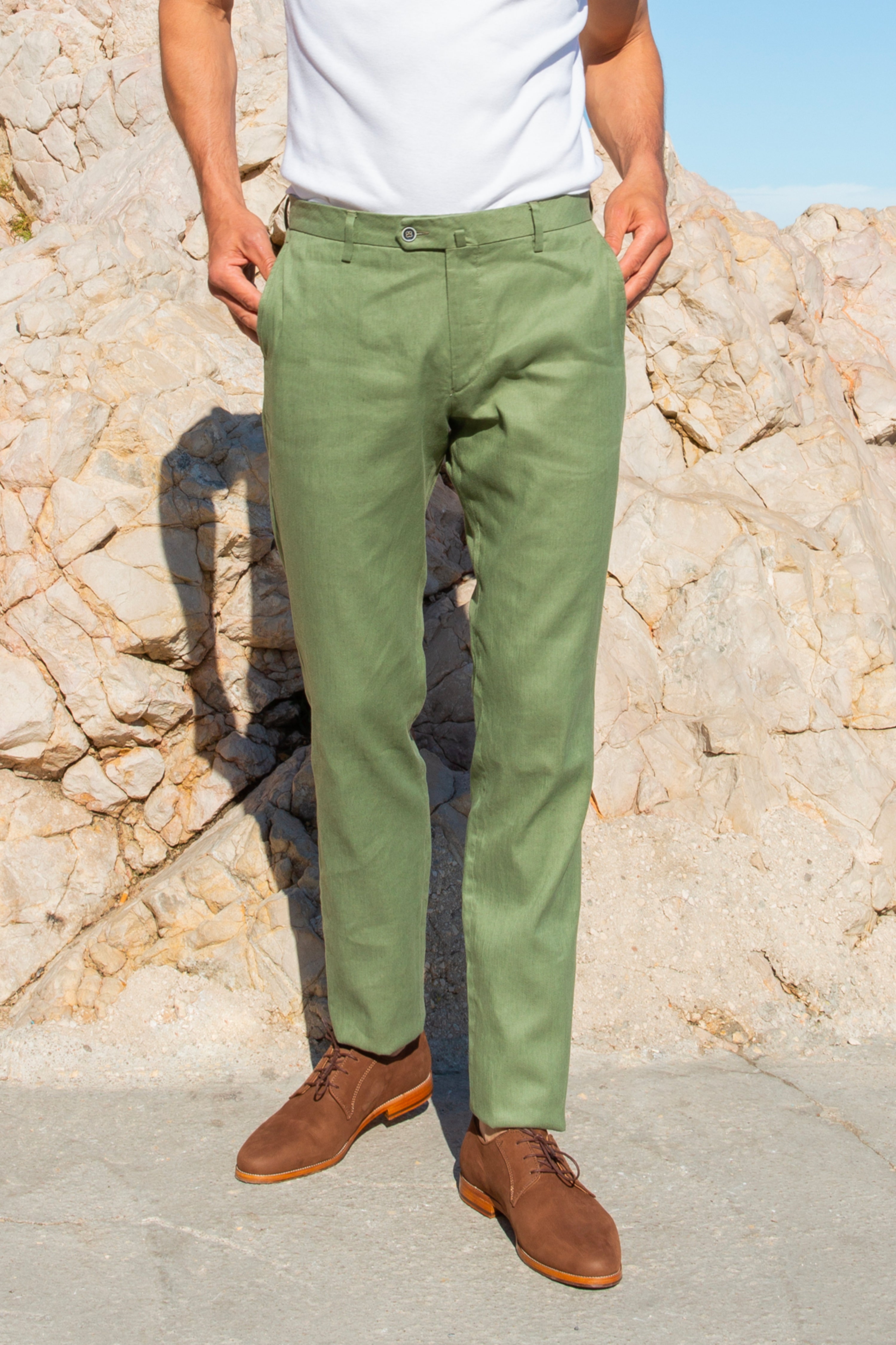 le-pantalon-chinos-homme-chino-coton-lin-kaki-pantalon image 2