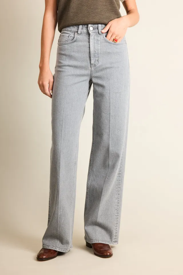 le-pantalon-jeans-femme-wideleg-jean-gris-taille-haute image 1