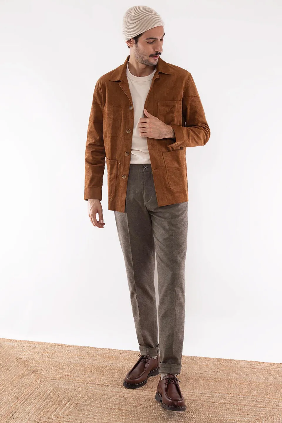 le-pantalon-pantalon-chaud-beige-homme-flanelle image 1