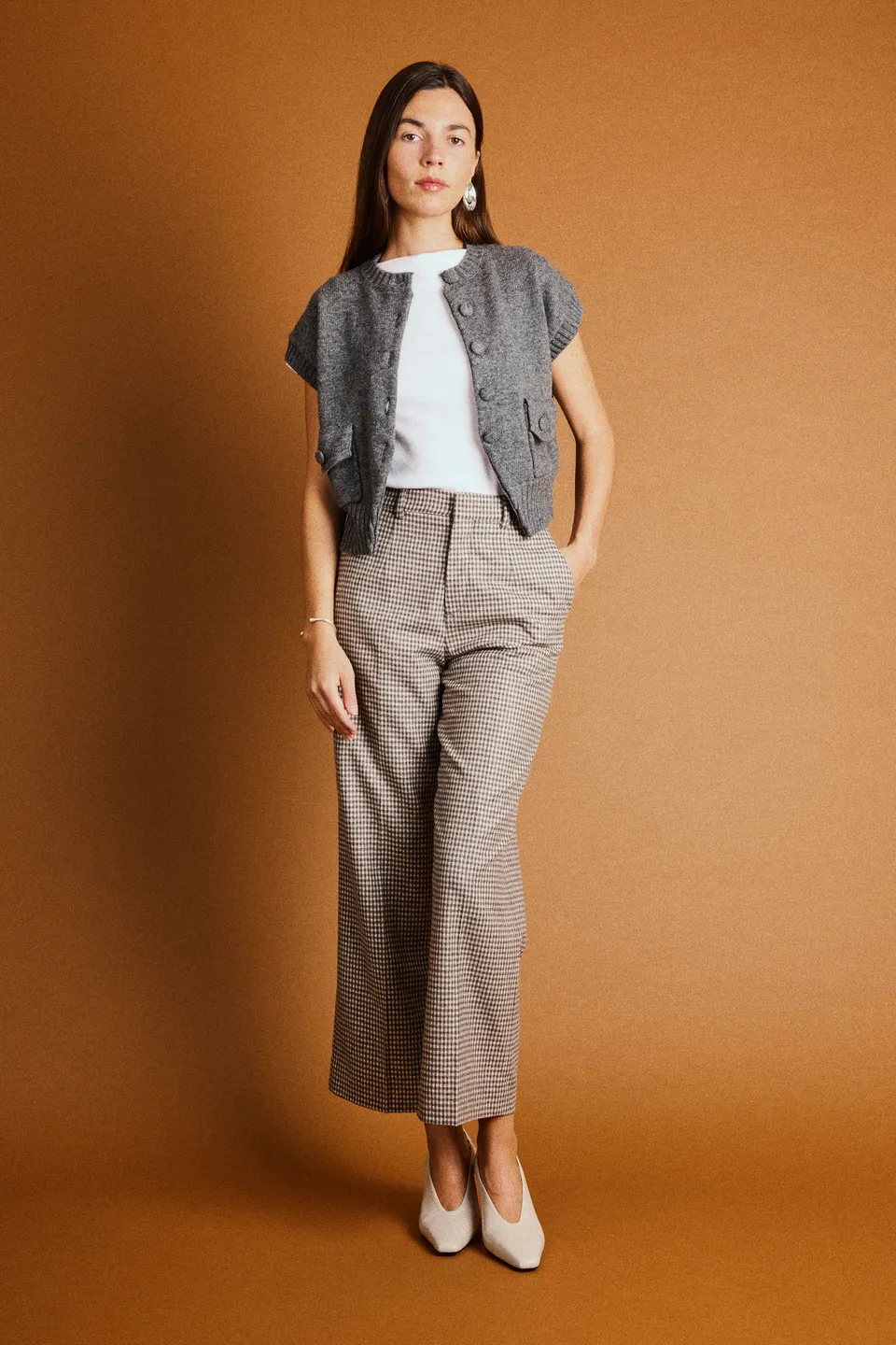 le-pantalon-flanelle-pantalon-flare-vichy-marron-cachemire image 1