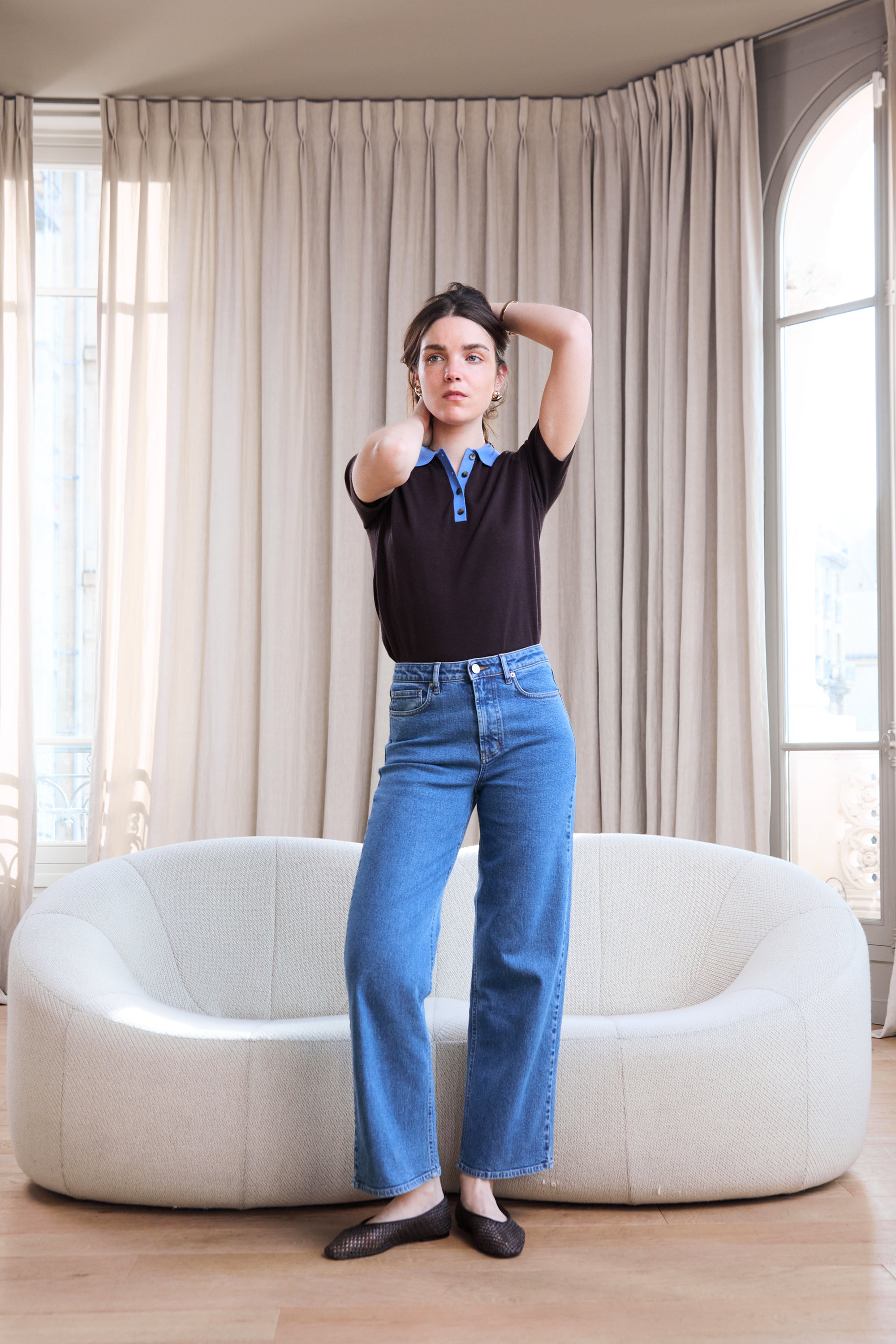 le-pantalon-jean-flare-bleu-stone-jean-femme-stretch image 2