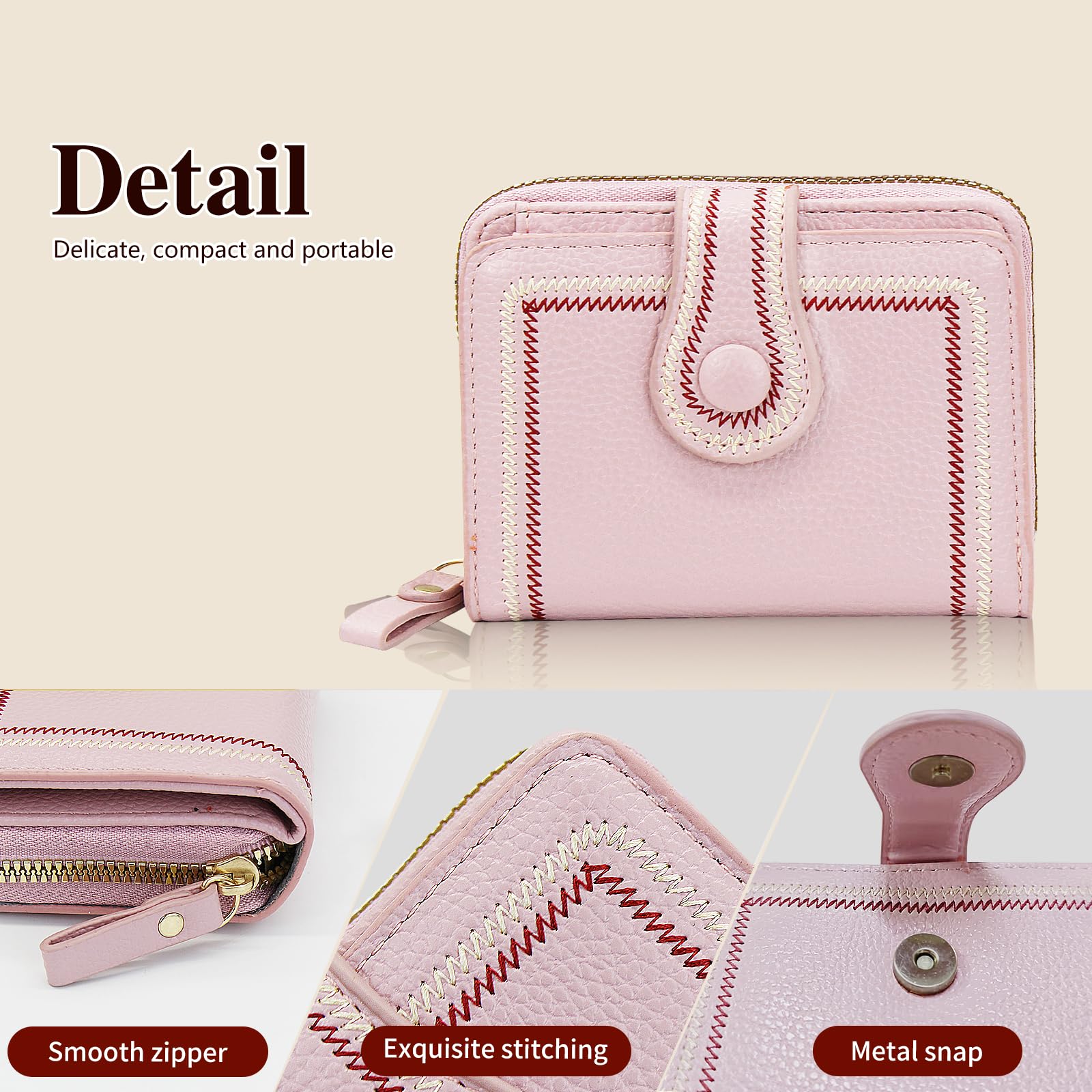 adistylinno-women-s-wallet-portefeuille-femme-rose-cuir-zip image 4
