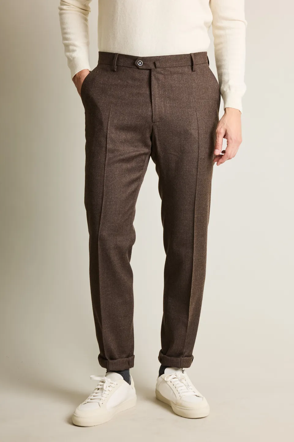 le-pantalon-flanelle-stretch-marron-pantalon-laine-m-rinos image 1