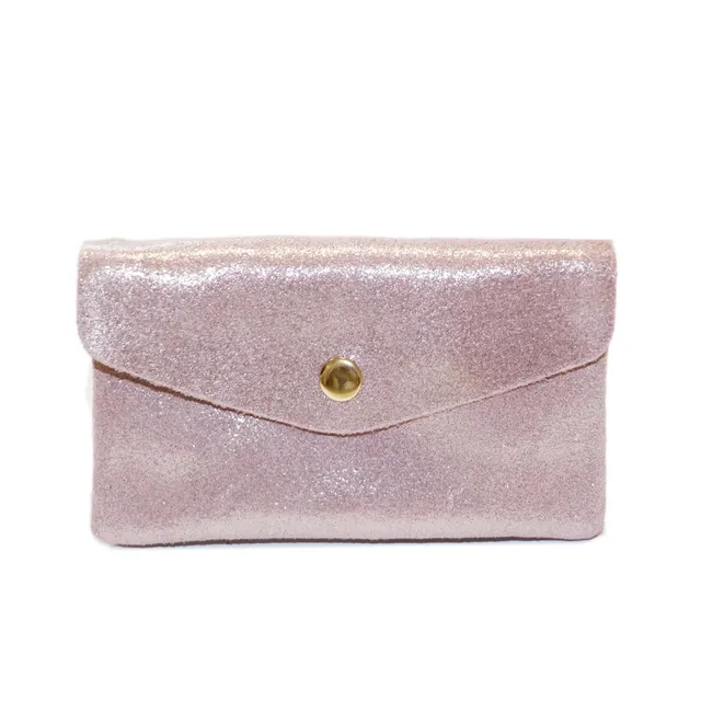 double-tree-porte-monnaie-cuir-daim-iris-rose-mi-long image 1