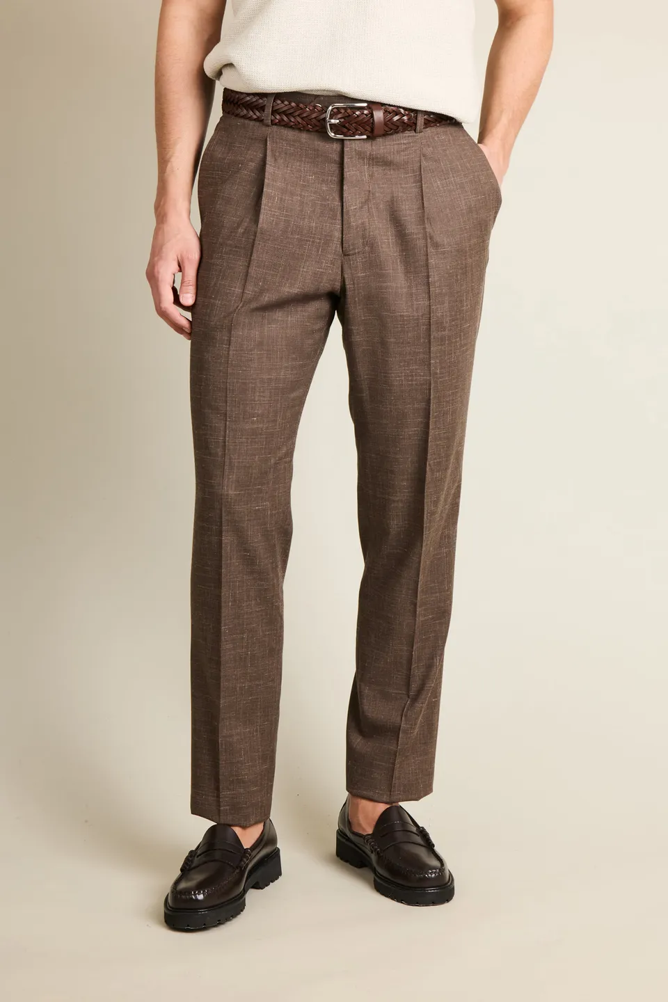 le-pantalon-pantalons-pinces-homme-fm-lpp-13-pantalon-marron-l-ger image 1