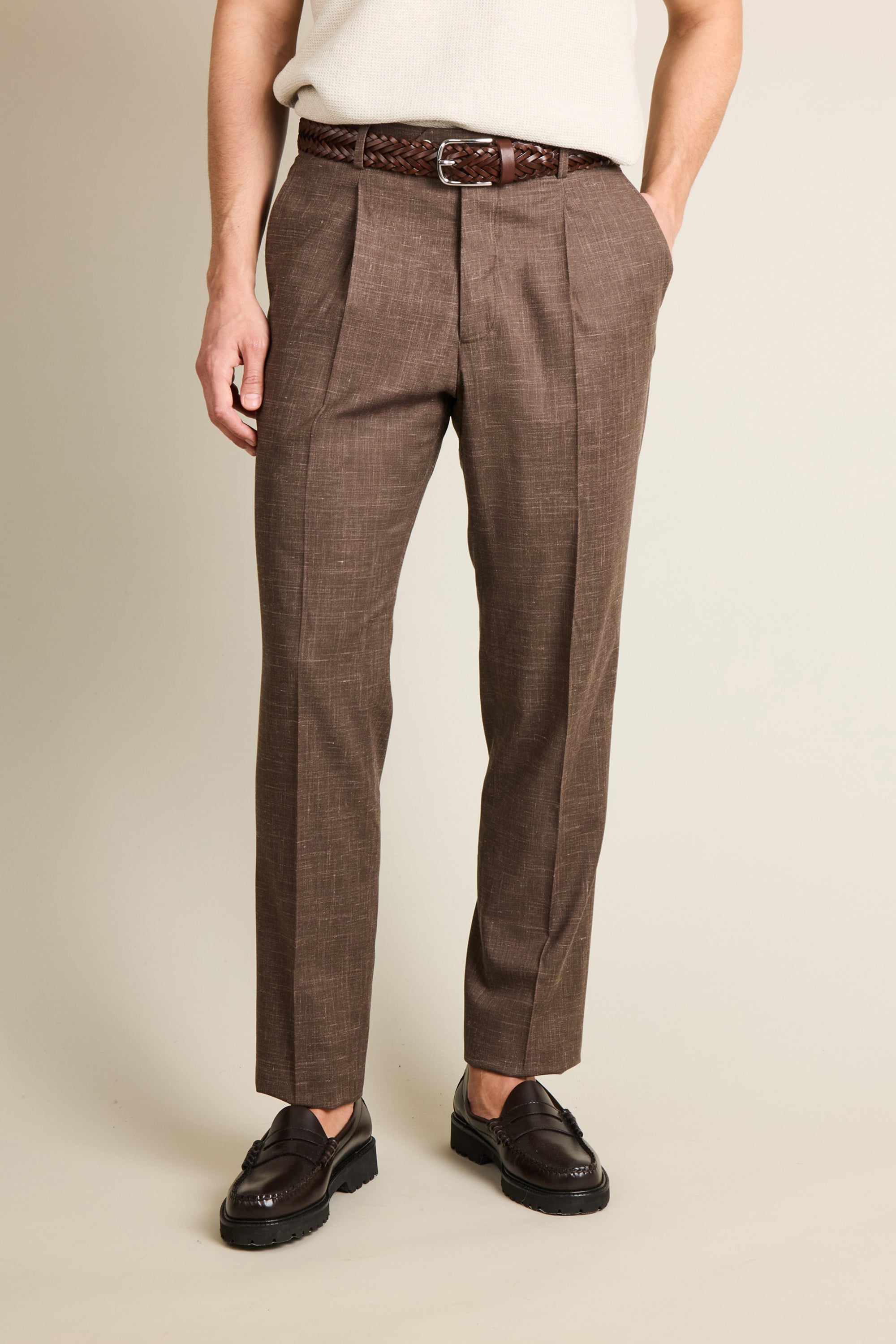 le-pantalon-pantalons-pinces-homme-fm-lpp-13-pantalon-marron-l-ger image 1