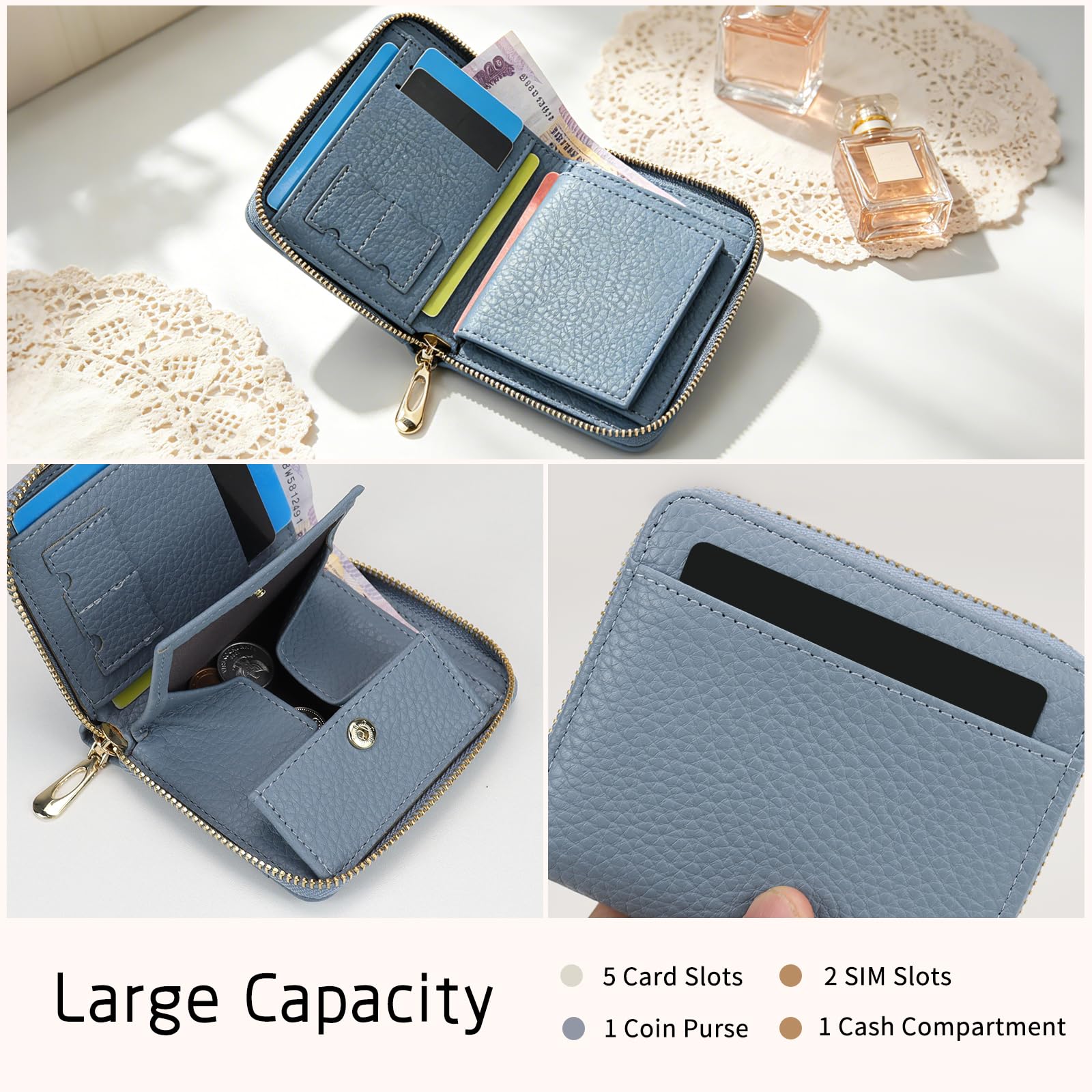 adistylinno-women-s-wallet-petit-portefeuille-bleu-zip-5-cartes image 3