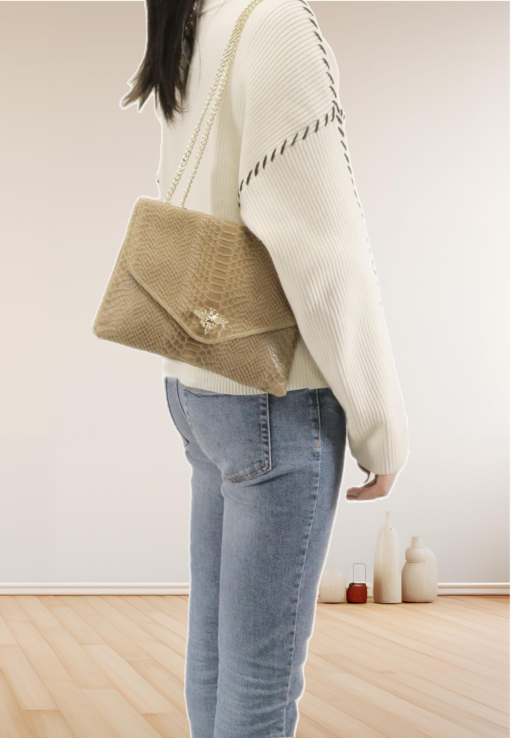 double-tree-sac-bandouli-re-cuir-v-ritable-serpent-taupe image 2