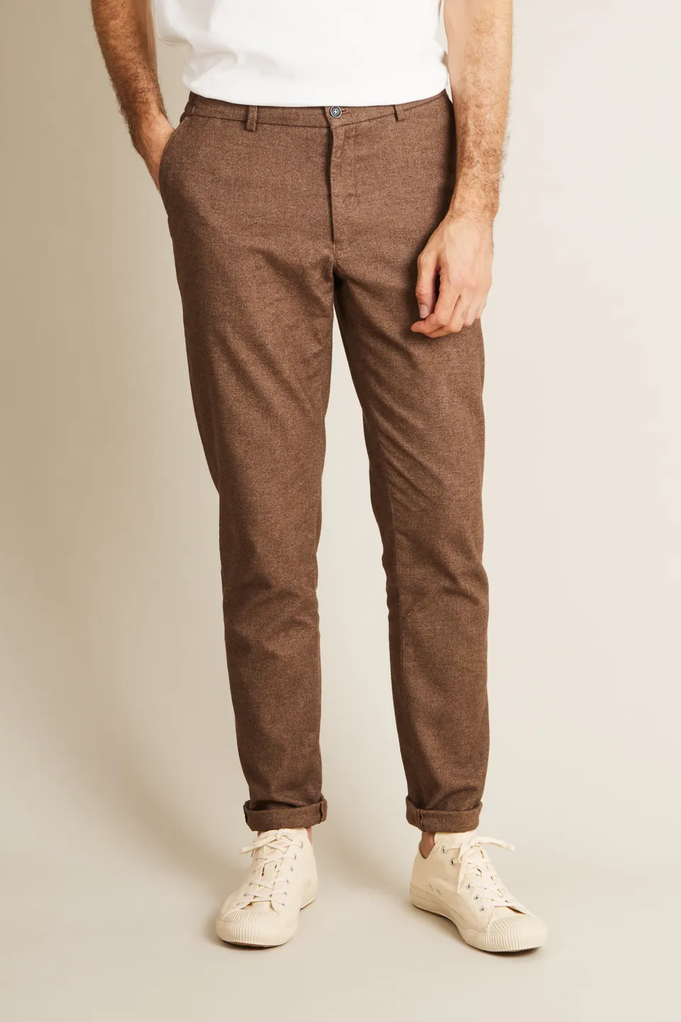 le-pantalon-chinos-homme-chino-marron-chaud-flanelle image 1
