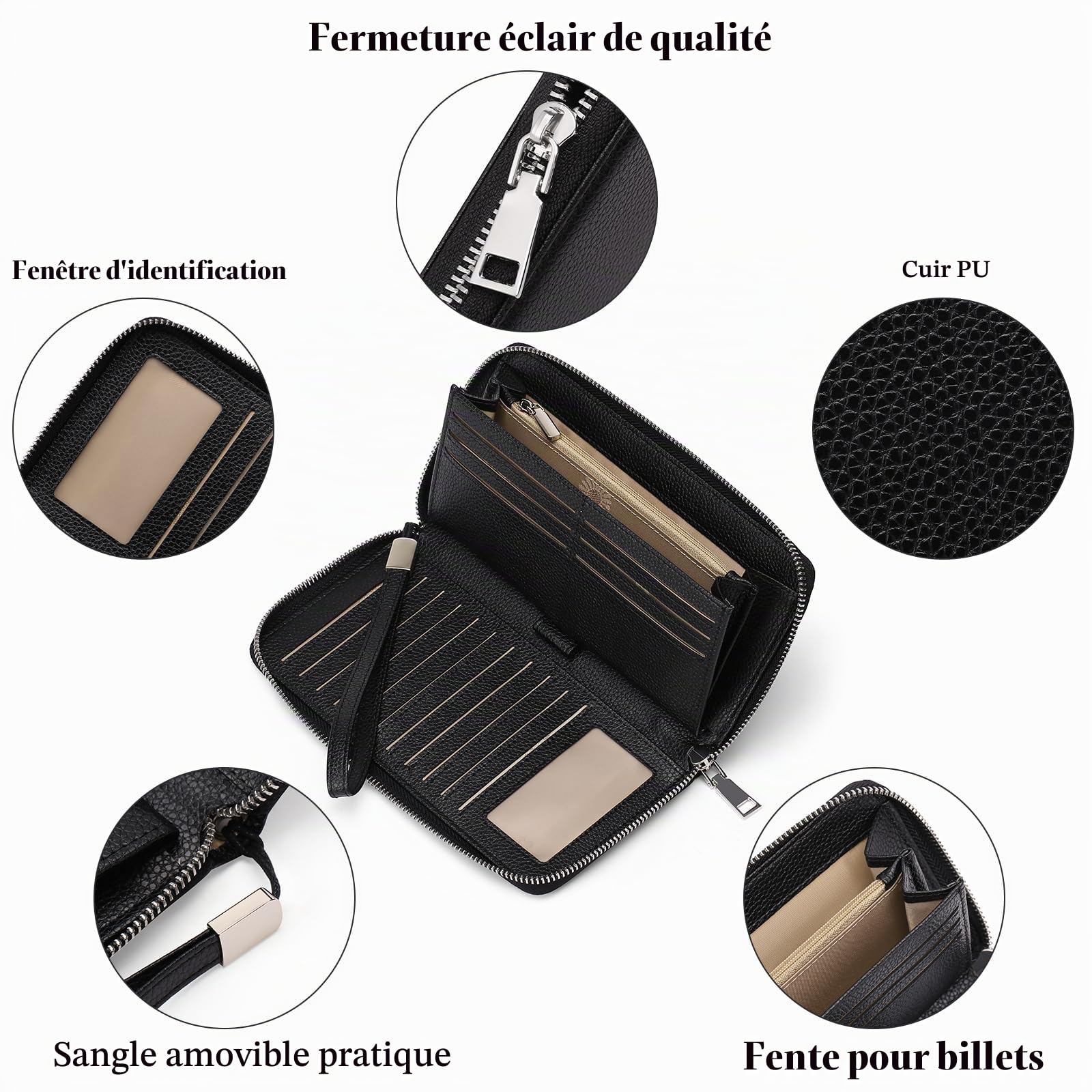 gaekeao-large-wallet-grand-portefeuille-femme-cuir-noir-rfid image 3