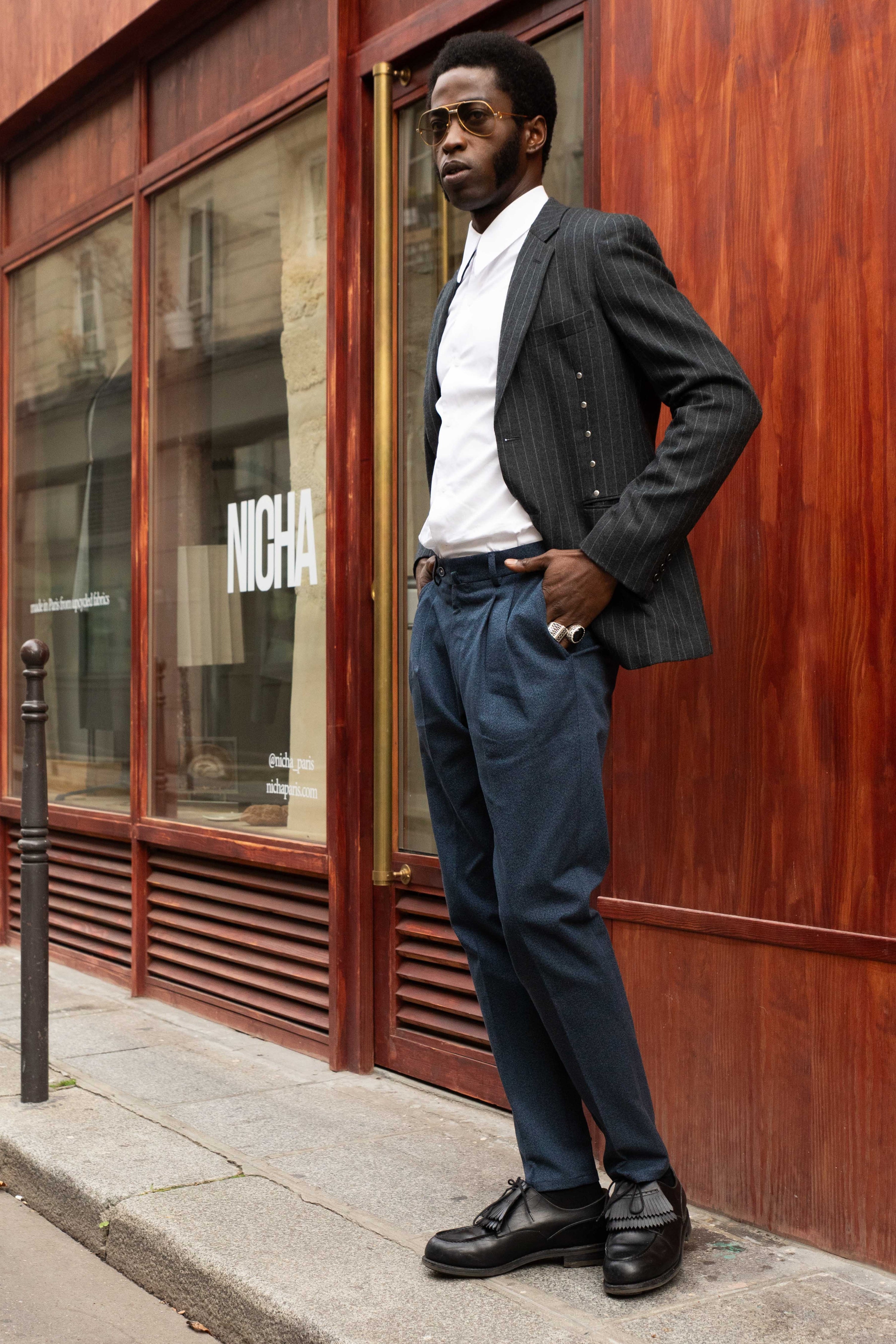 le-pantalon-double-pinces-pantalon-flanelle-bleu-whipcord-taille-42 image 2