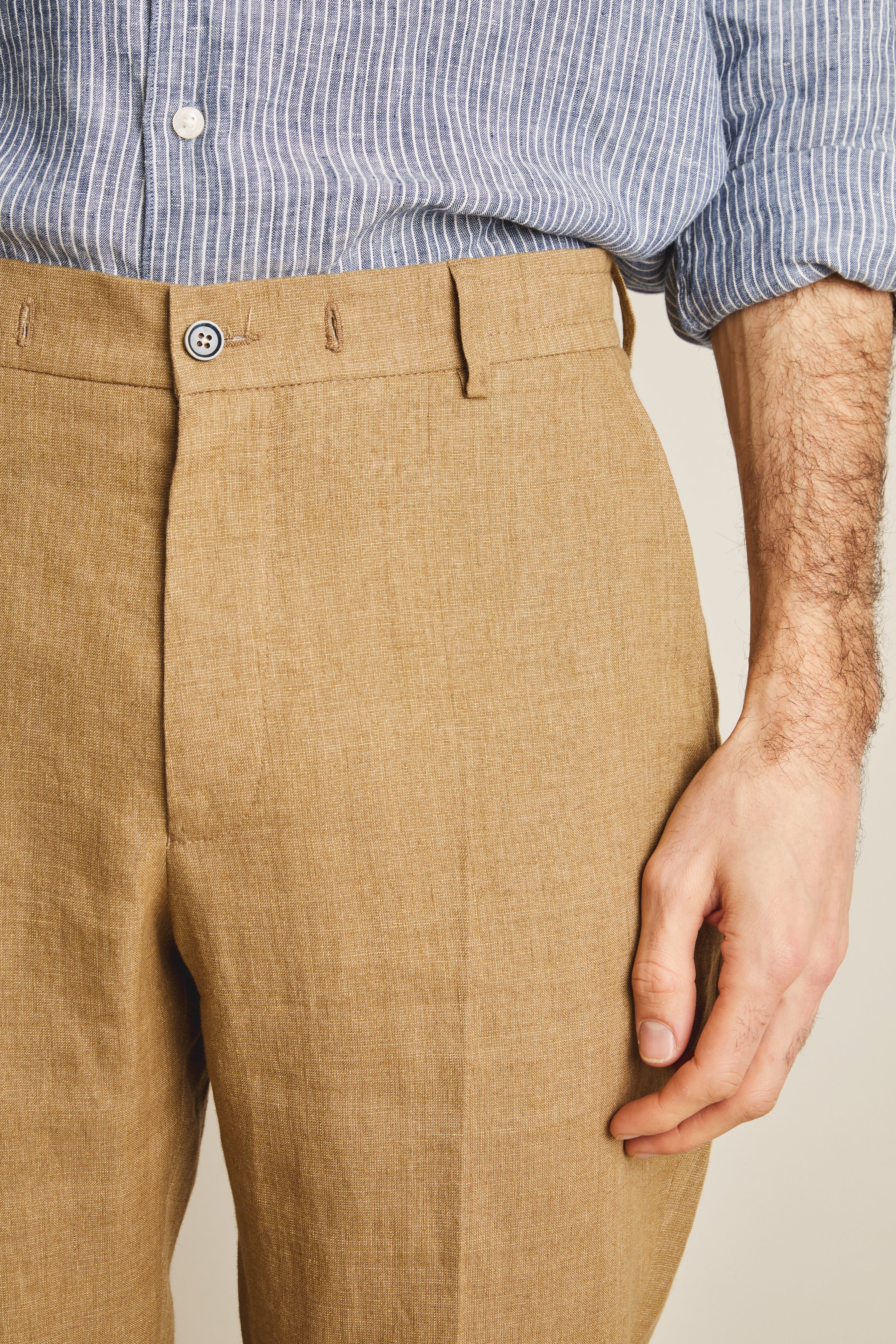 le-pantalon-pantalon-lin-beige-fonc-homme-carotte image 5