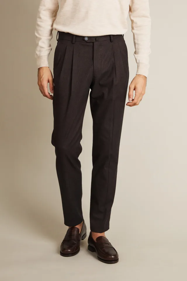 le-pantalon-double-pinces-pantalon-flanelle-marron image 1