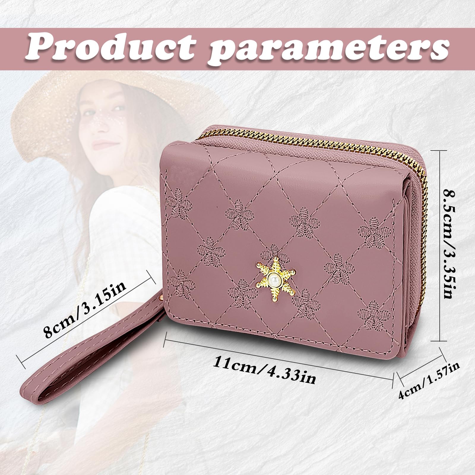 adistylinno-women-s-wallet-petit-portefeuille-rose-floral-7-cartes image 4