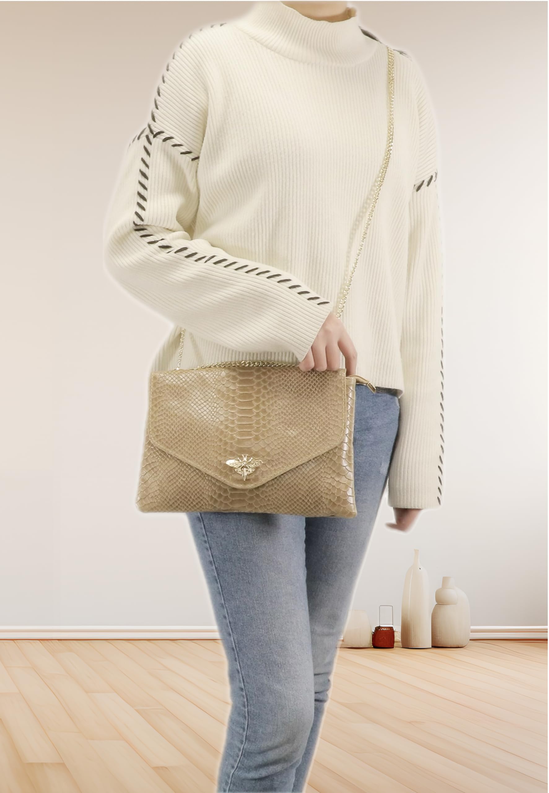 double-tree-sac-bandouli-re-cuir-v-ritable-serpent-taupe image 3