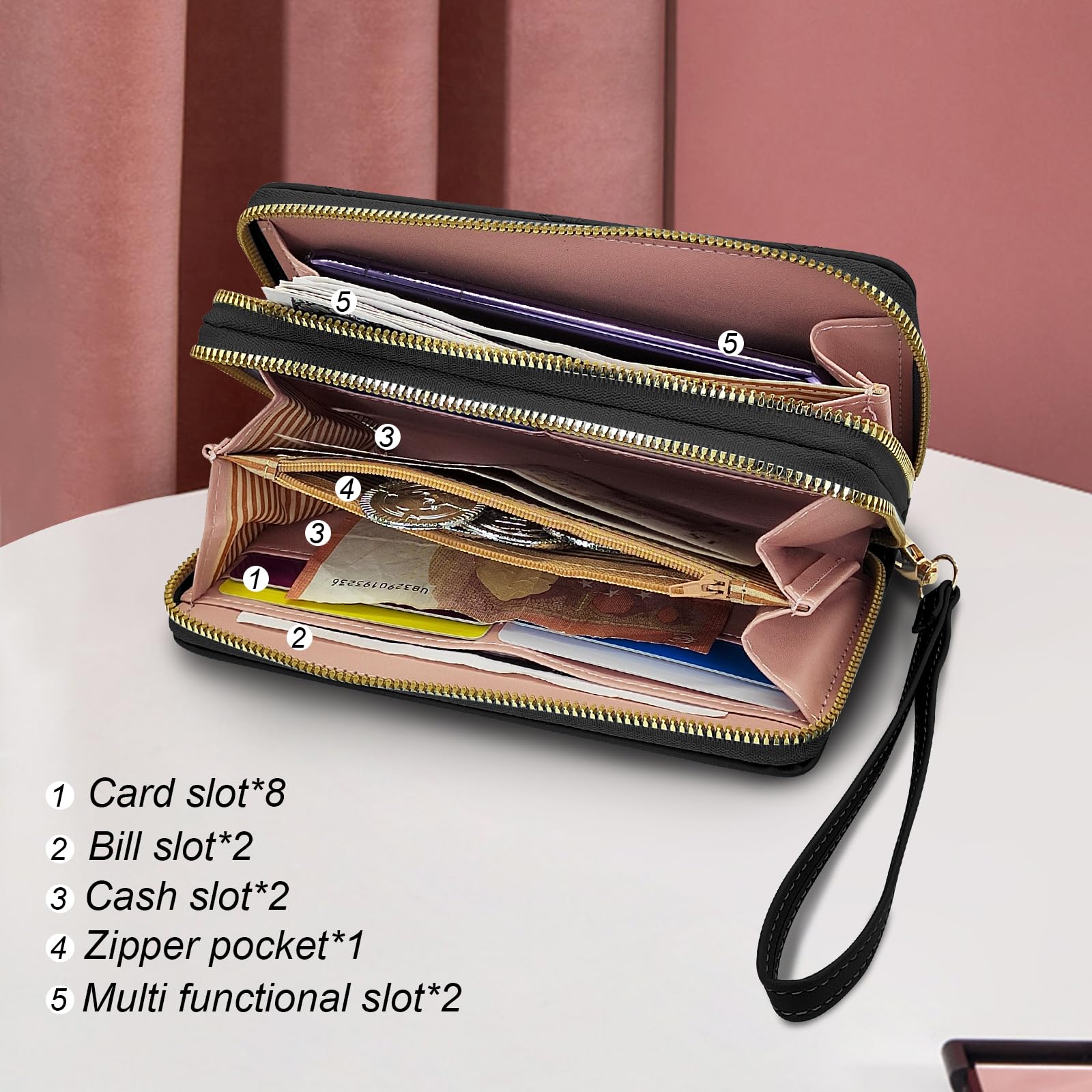 adistylinno-women-s-wallet-portefeuille-long-noir-double-zip image 2