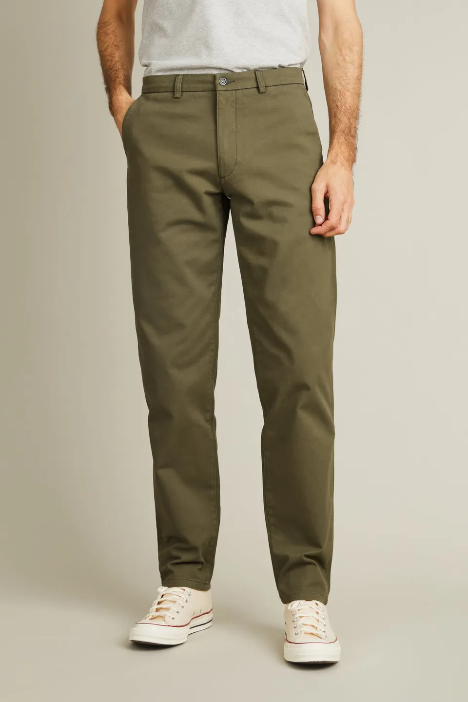 le-pantalon-droit-chino-homme-kaki-coton-coupe-droite image 1