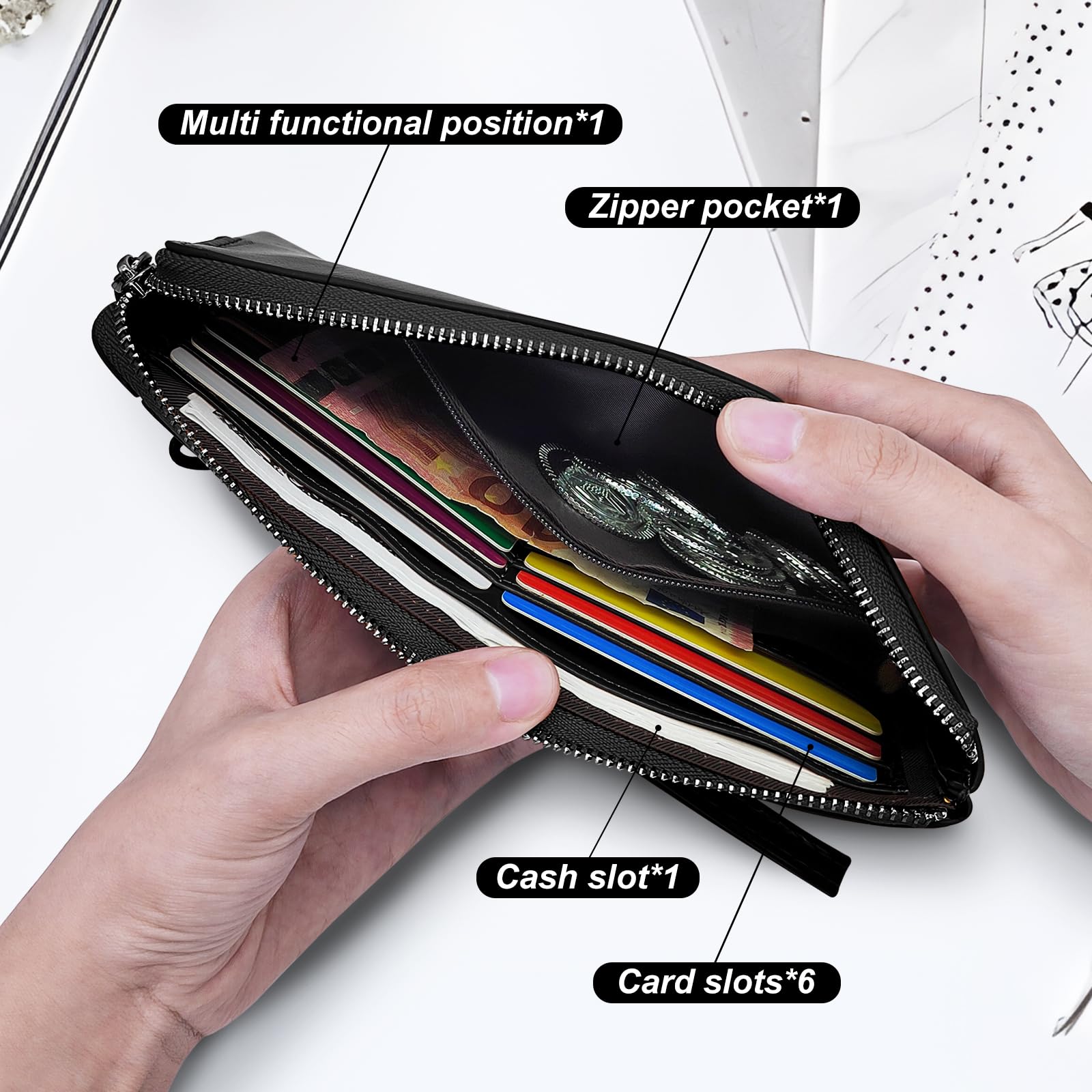 adistylinno-men-s-wallet-portefeuille-long-homme-noir-cuir-pu-zip image 4