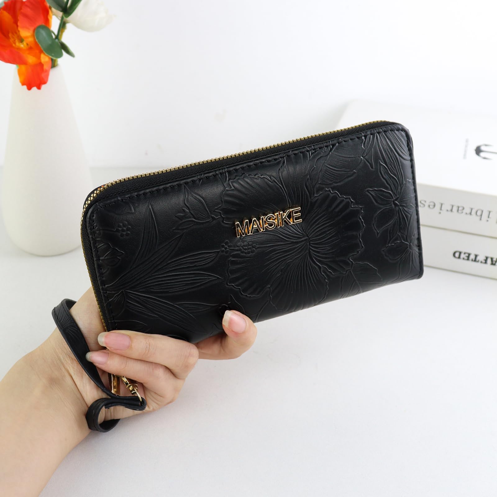 adistylinno-women-s-wallet-portefeuille-noir-dragonne-fleurs image 6