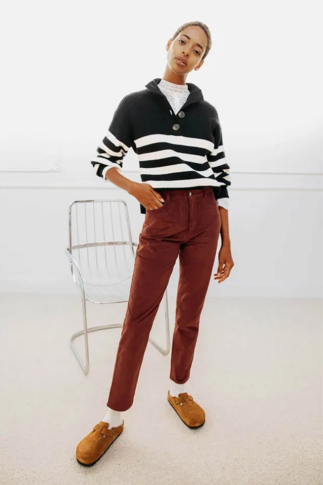 le-pantalon-pantalons-femme-velours-rouge-brique-droit image 1