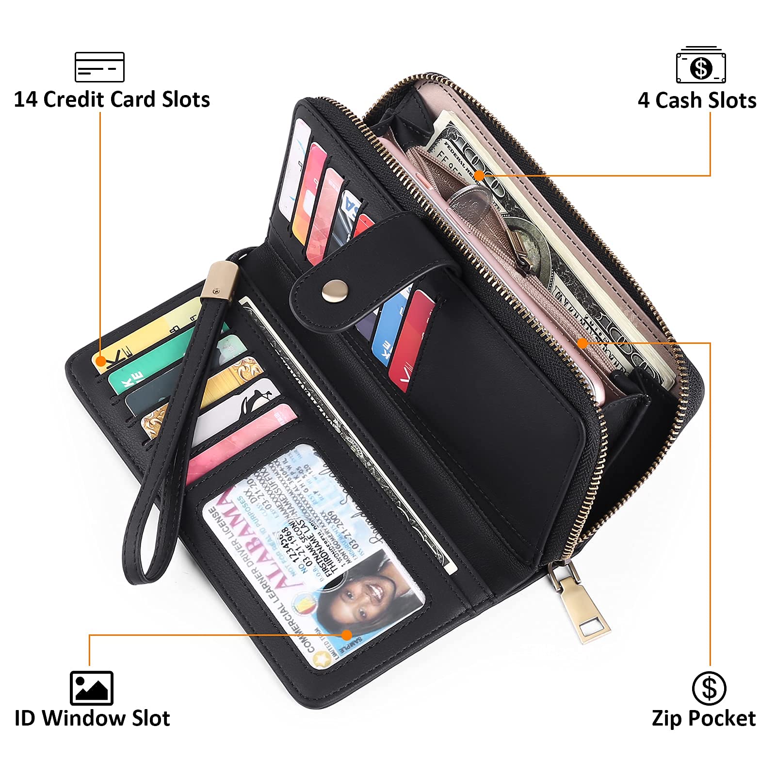 gaekeao-large-wallet-portefeuille-noir-14-cartes image 8