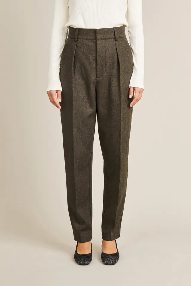 le-pantalon-flanelle-cigarette-olive-pantalon-laine-chaud image 1