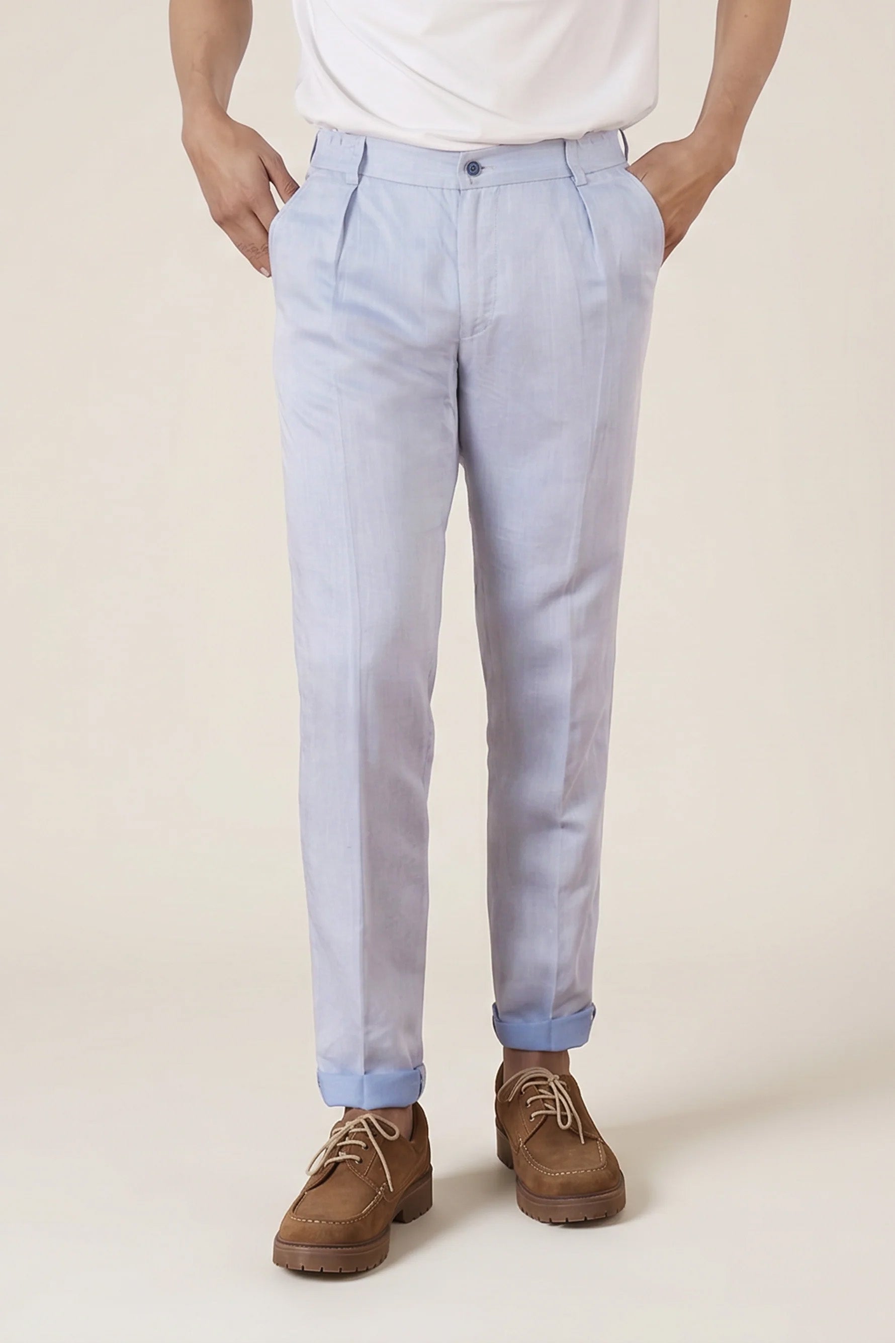 le-pantalon-pantalons-pinces-homme-pantalon-bleu-ciel-lin image 1