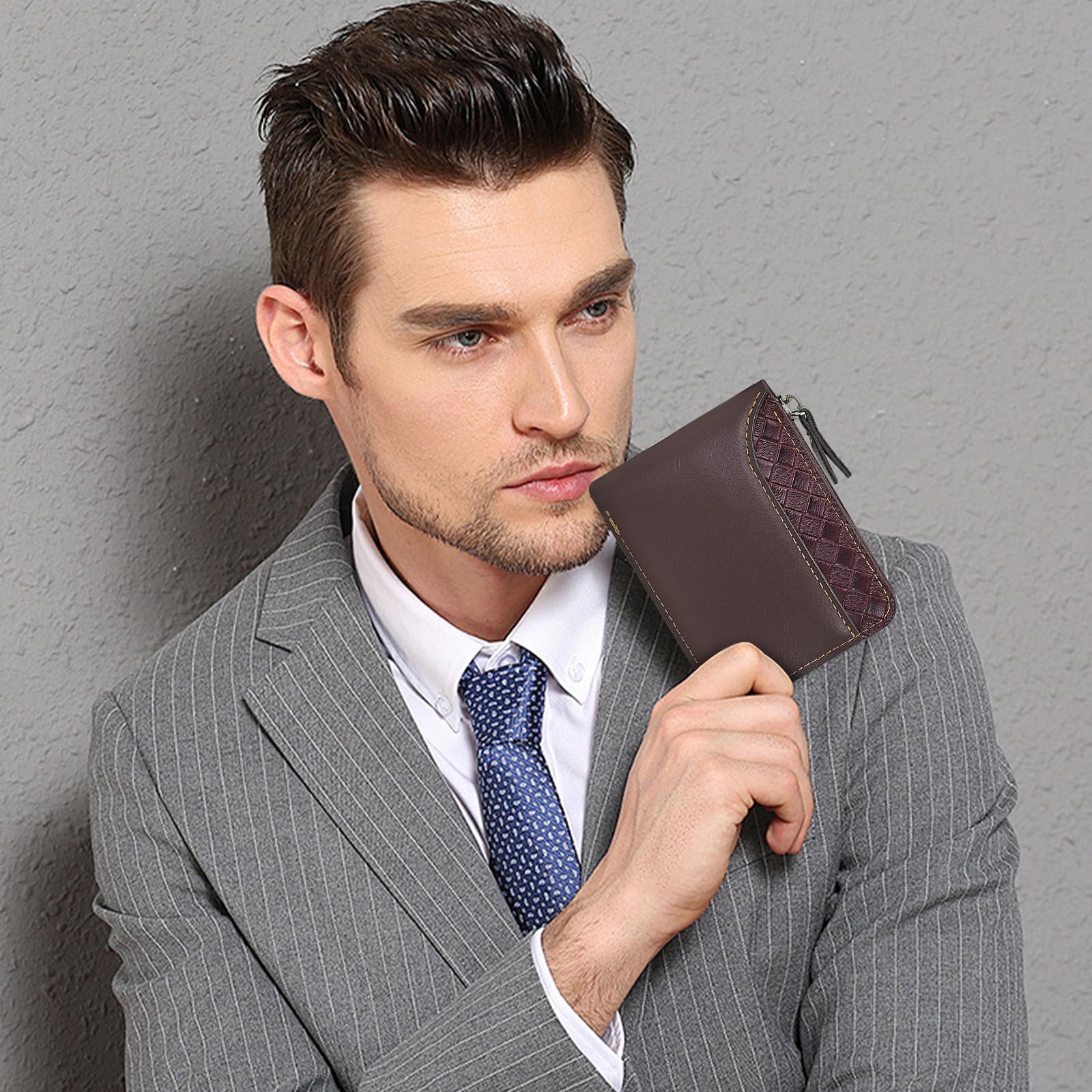 adistylinno-men-s-wallet-portefeuille-homme-marron-zip-losange image 6