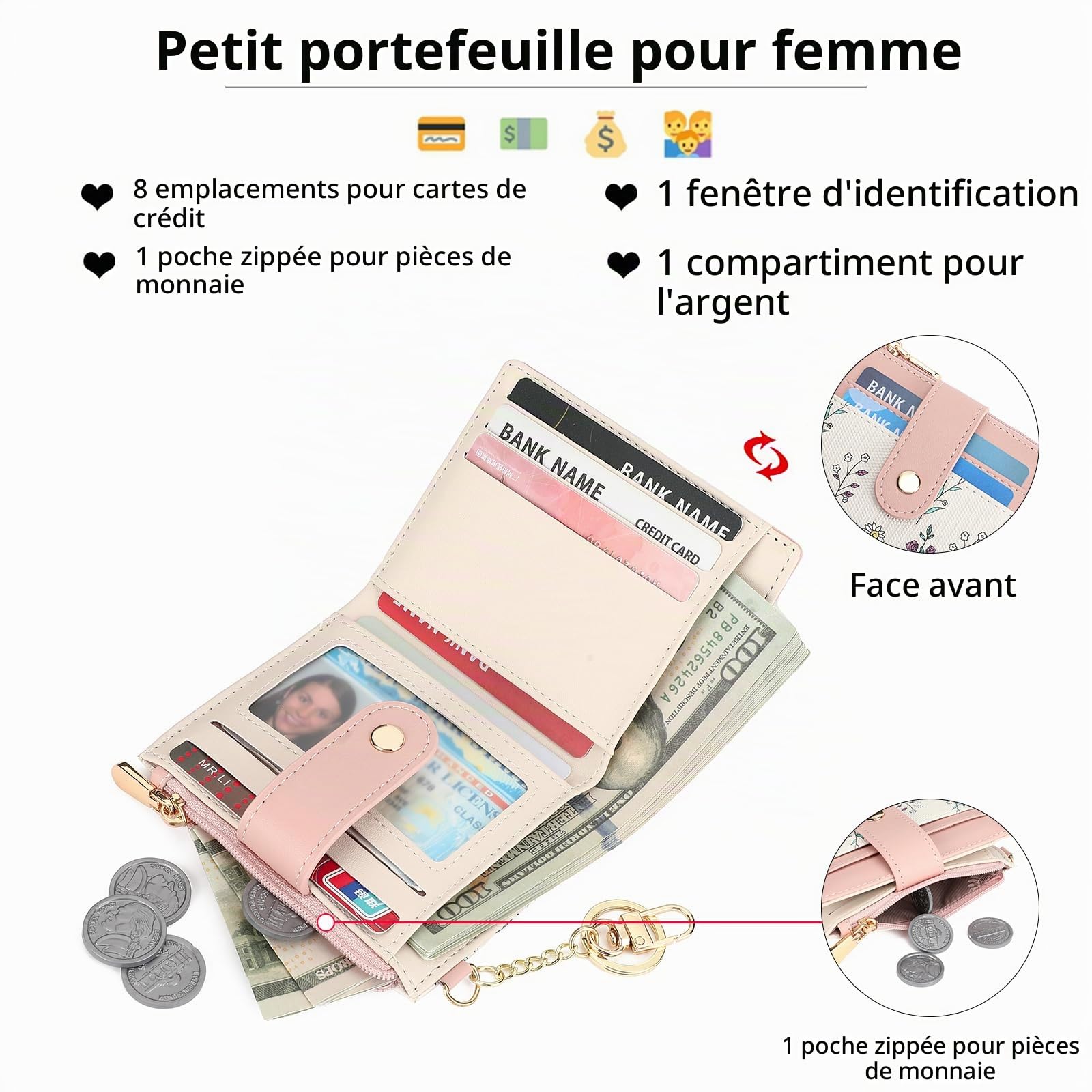 gaekeao-women-s-small-wallet-petit-portefeuille-femme-rose-rfid image 3