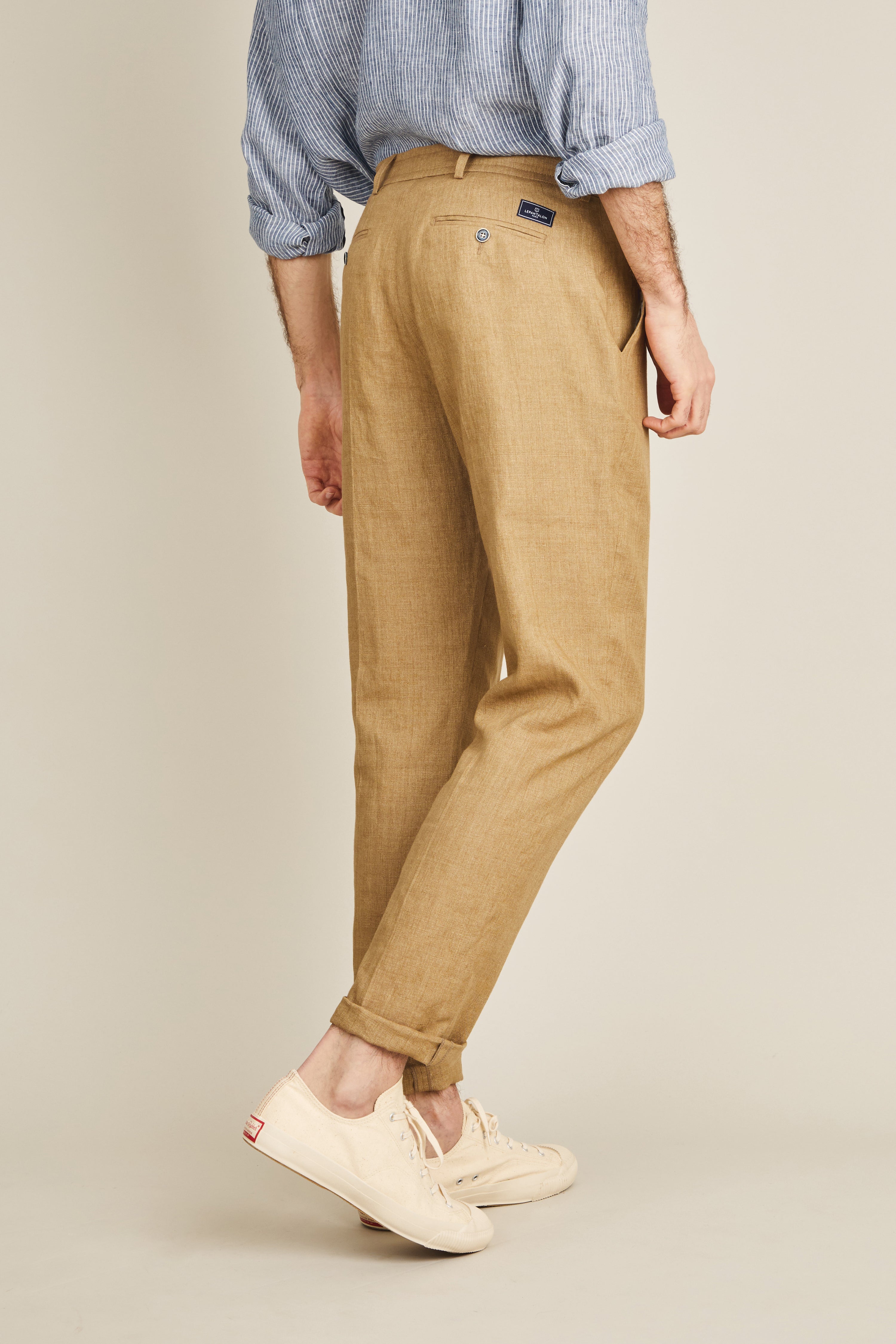 le-pantalon-pantalon-lin-beige-fonc-homme-carotte image 6