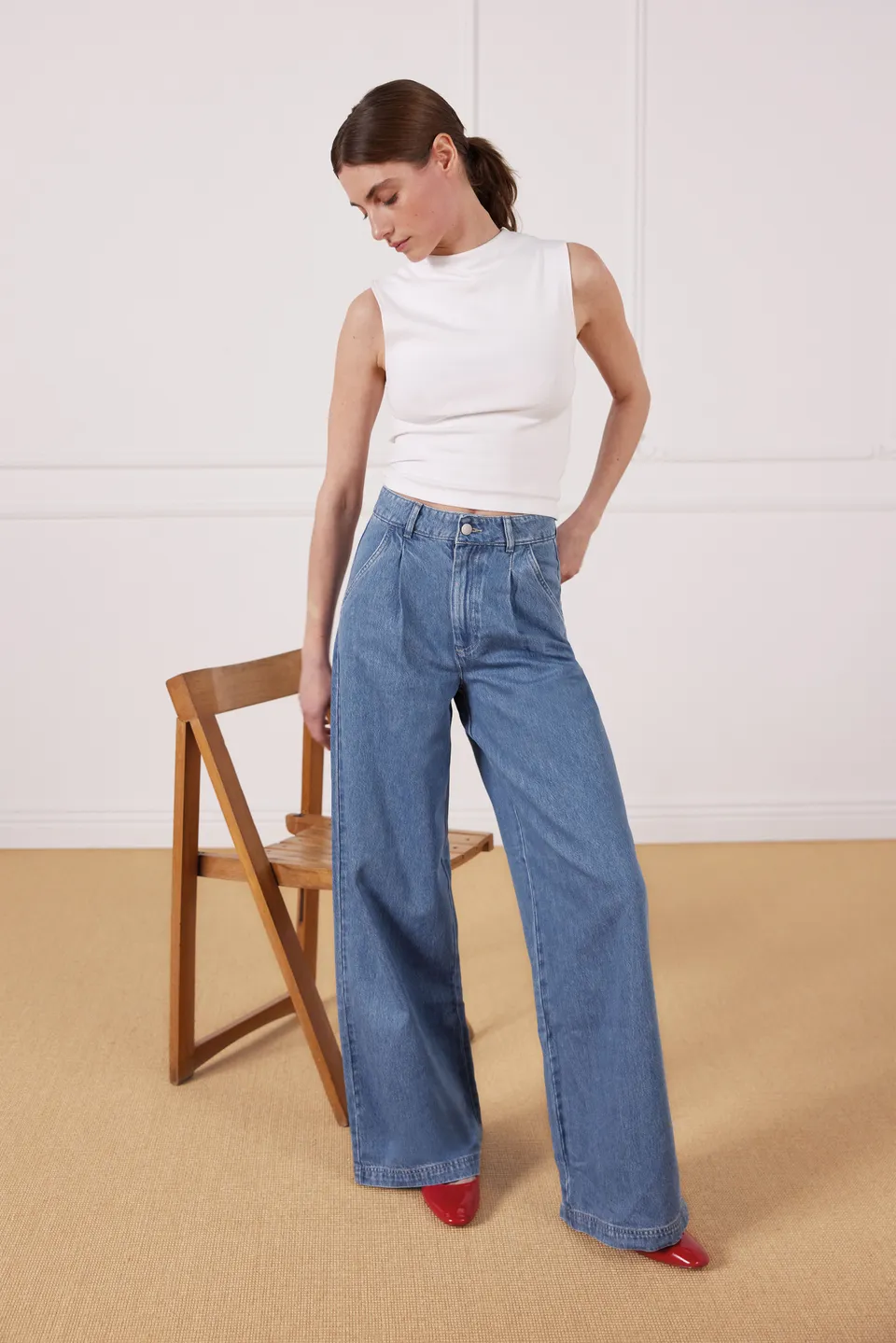 le-pantalon-pantalon-pinces-middle-blue-bleu-coton-lyocell image 1
