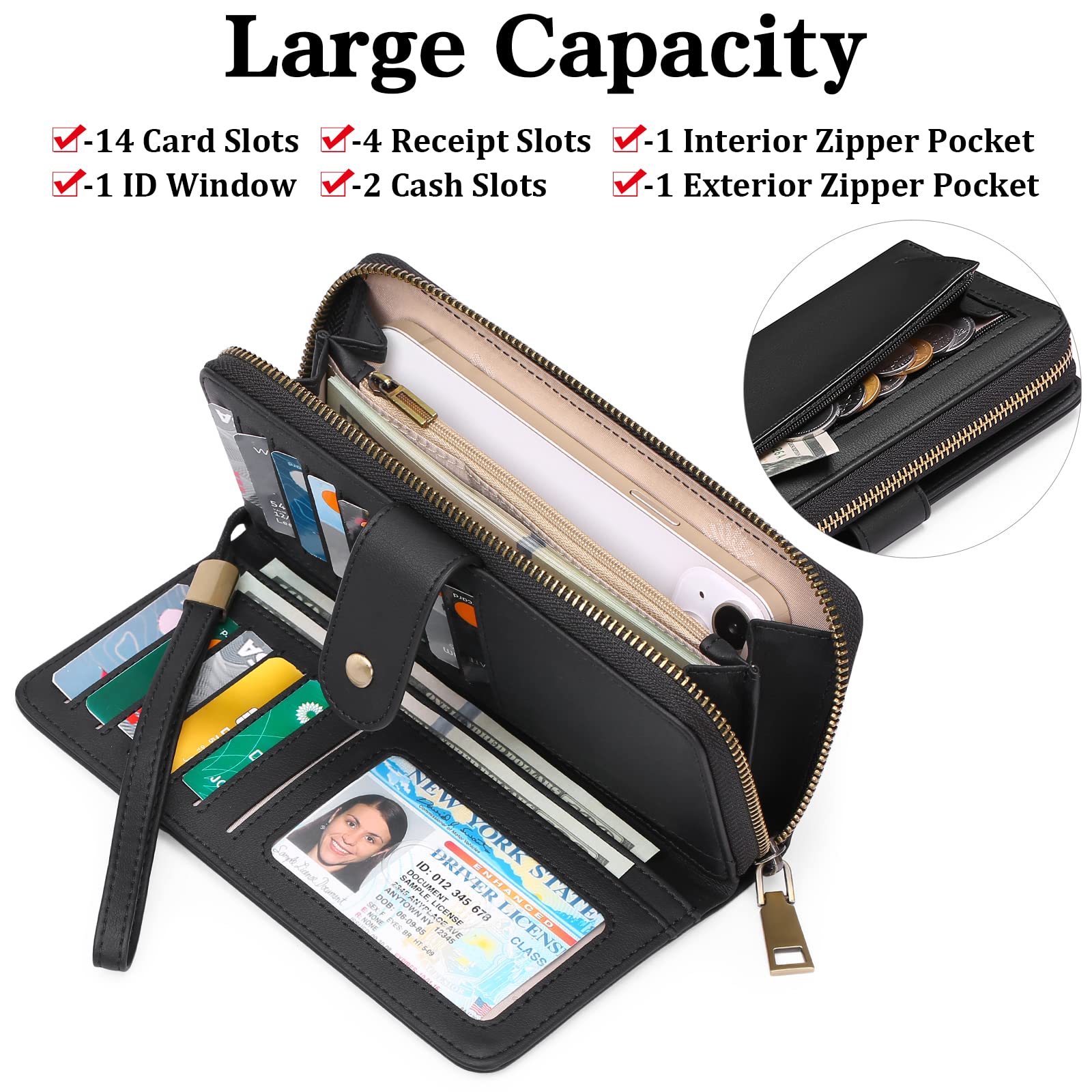 gaekeao-large-wallet-portefeuille-noir-14-cartes image 2