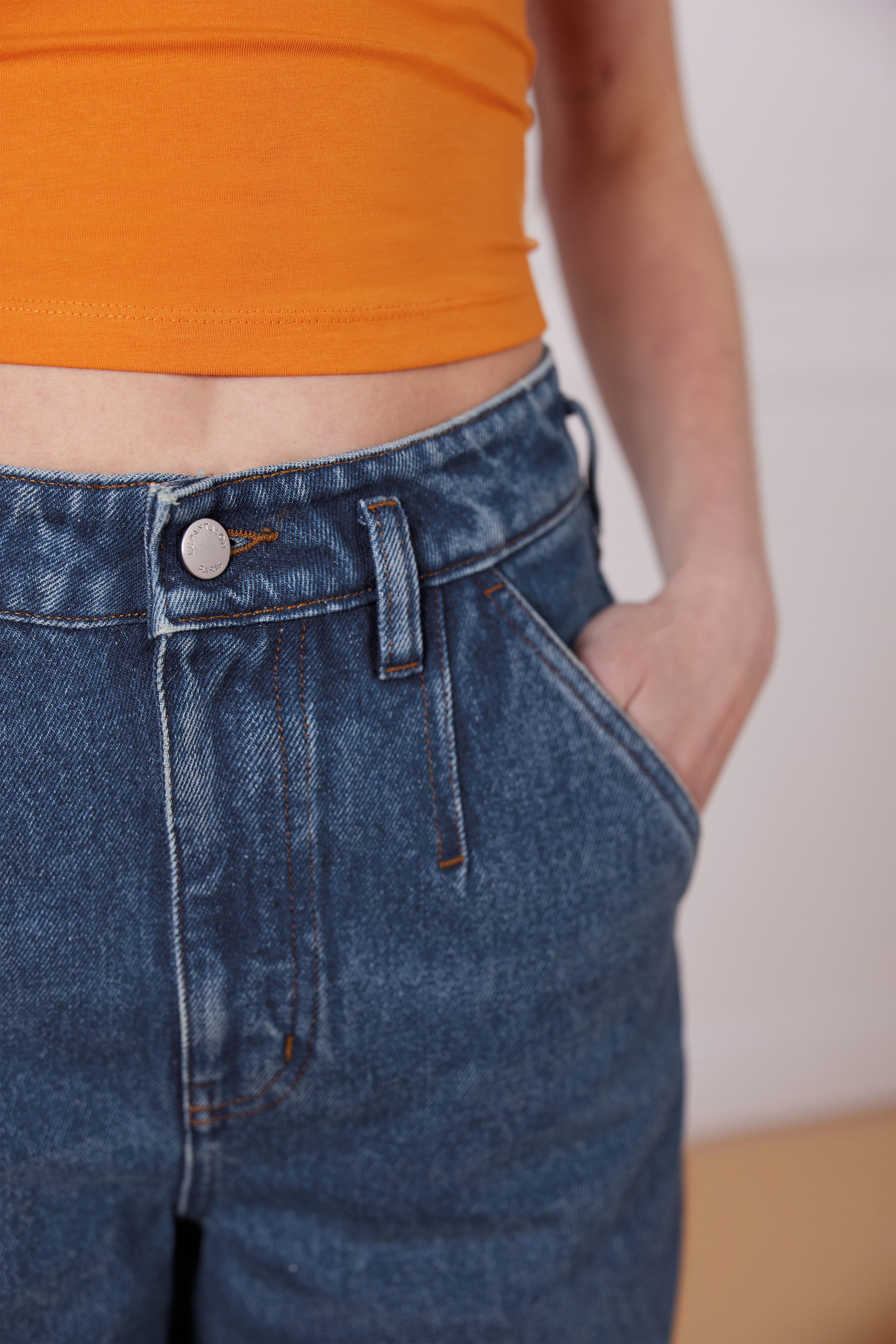 le-pantalon-jean-large-middle-blue-jean-femme-coton-taille-haute image 2