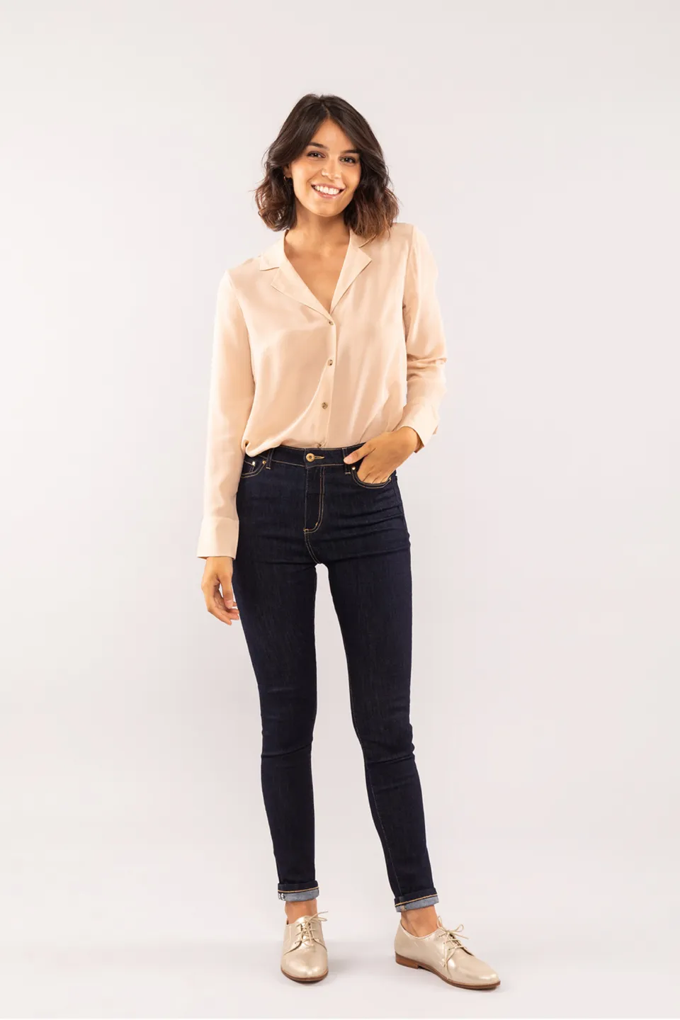 le-pantalon-jean-slim-taille-haute-brut-femme-stretch image 1